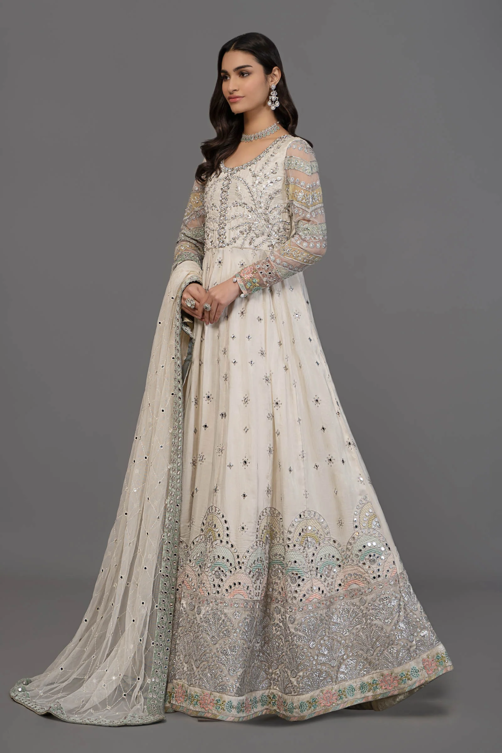 Suit Pearl White and Peach Silver BDS-2502 - Image 4