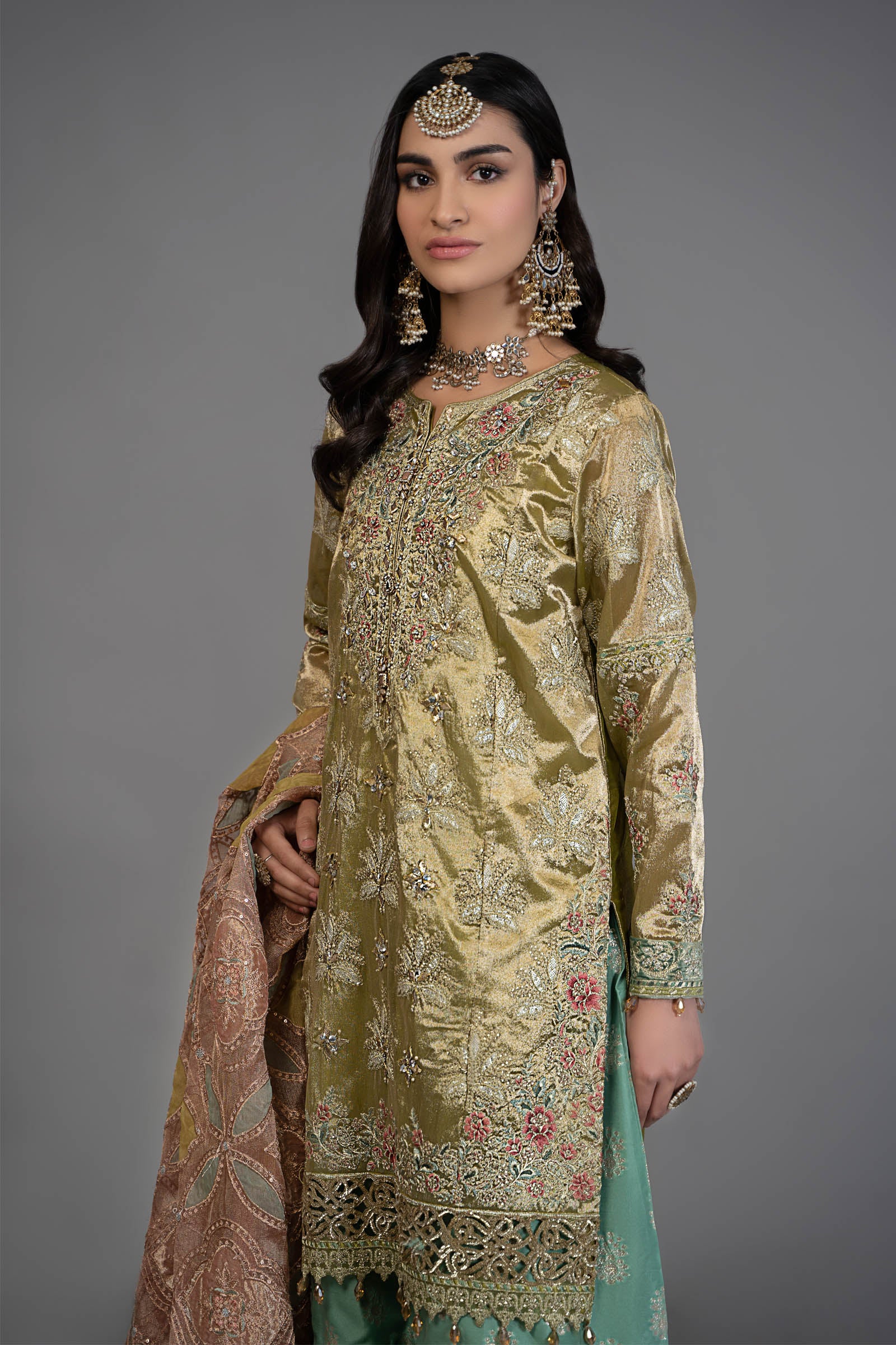 Suit Salmon and Leaf Green BDS-2503 - Image 4