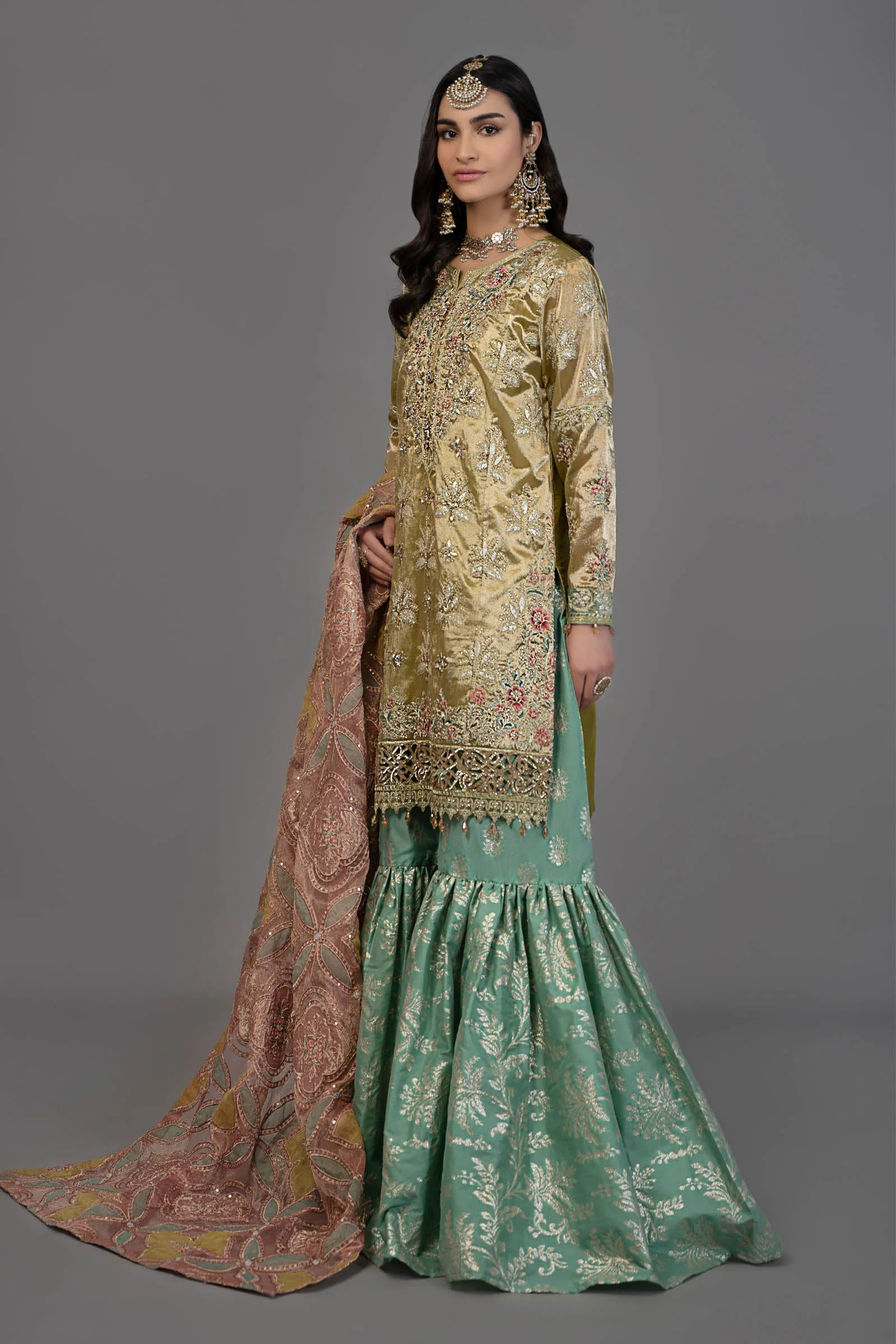 Suit Salmon and Leaf Green BDS-2503 - Image 5