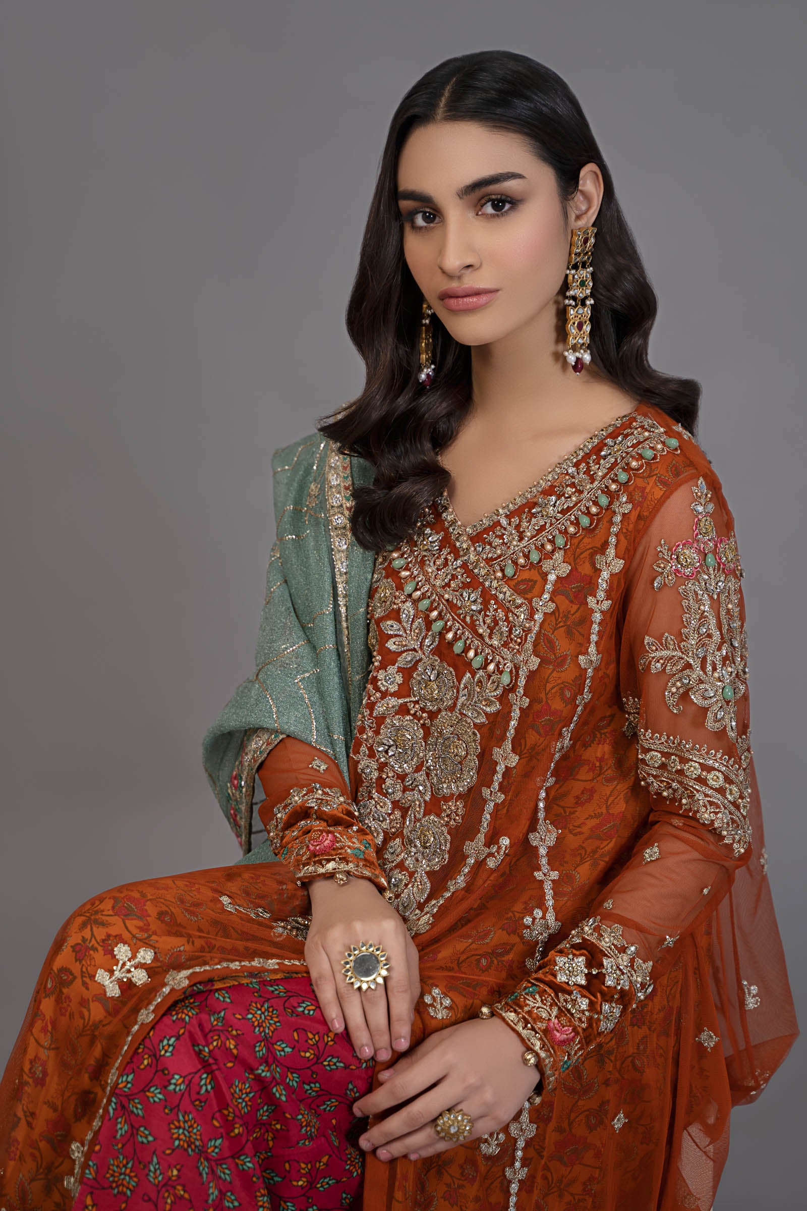 Suit Burnt Orange and Fuchsia Pink BDS-2506 - Image 2