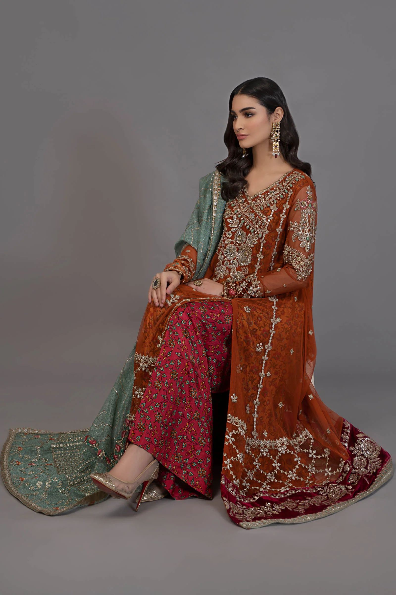 Suit Burnt Orange and Fuchsia Pink BDS-2506 - Image 3