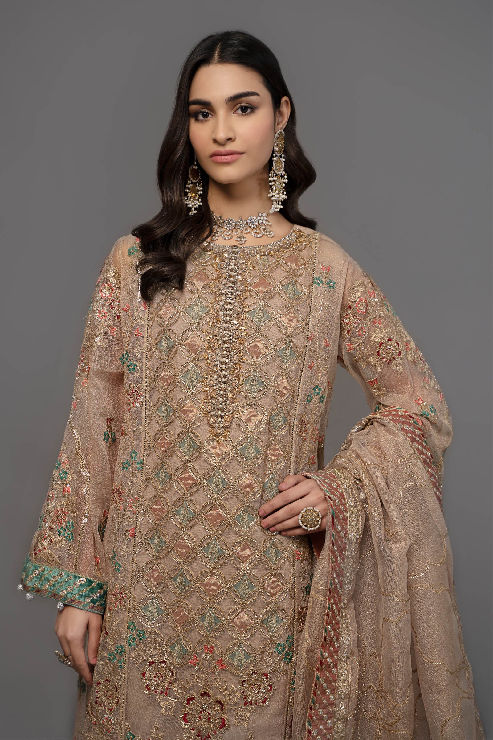 Suit Off White with Sea Green BDS-2507 - Image 2