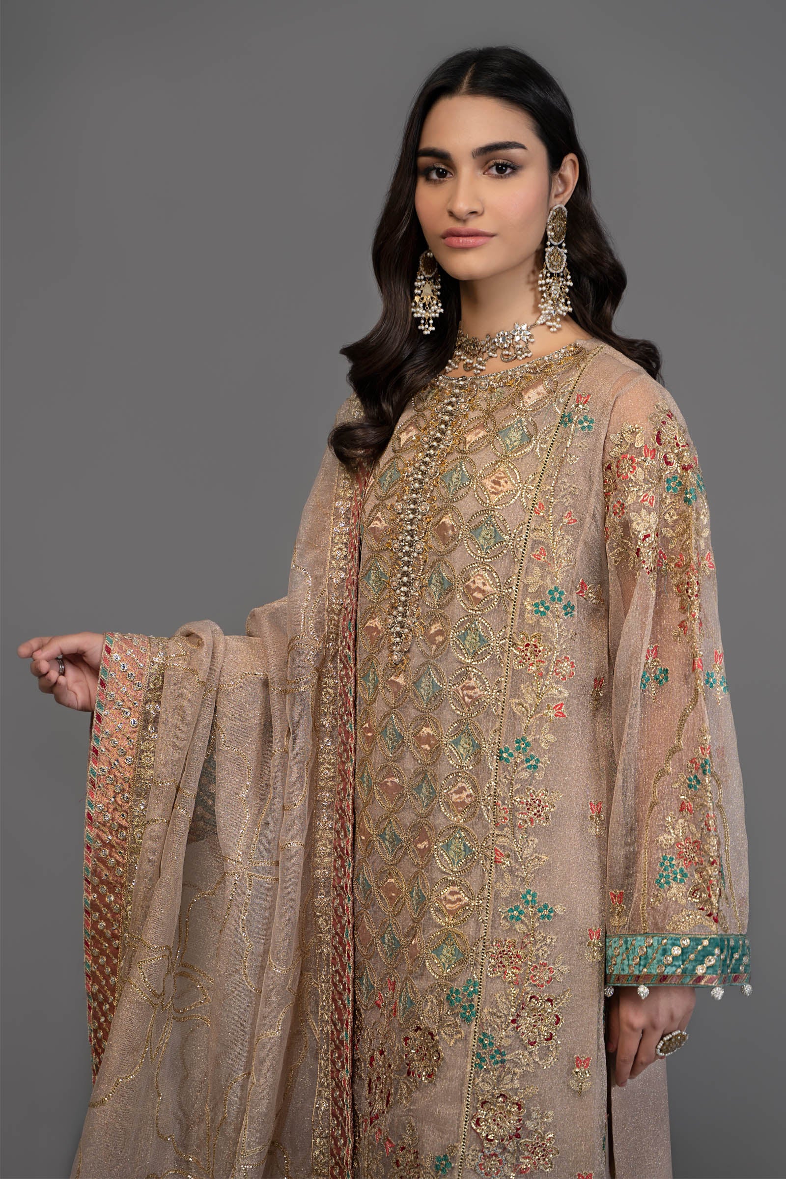 Suit Off White with Sea Green BDS-2507 - Image 4