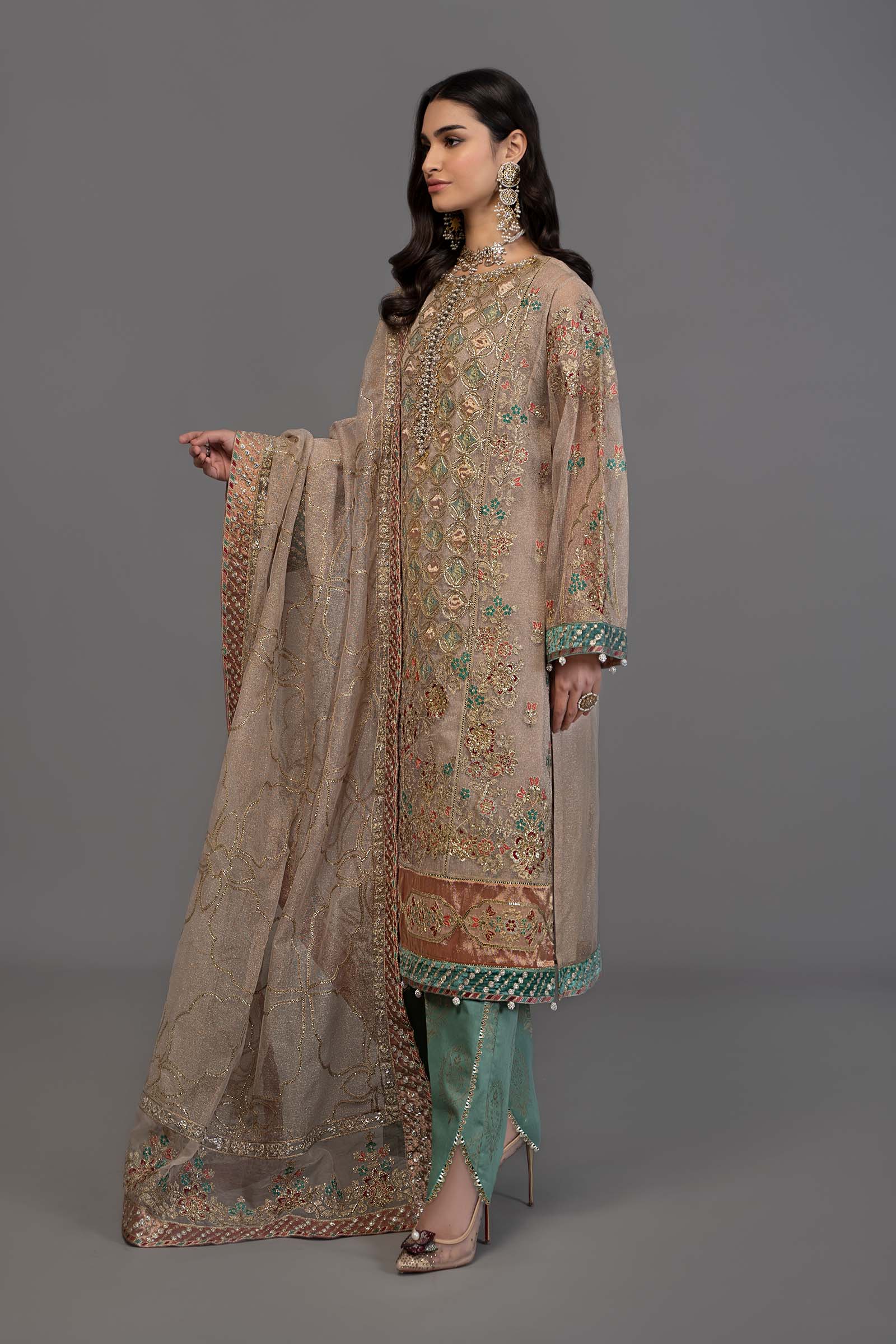 Suit Off White with Sea Green BDS-2507 - Image 5