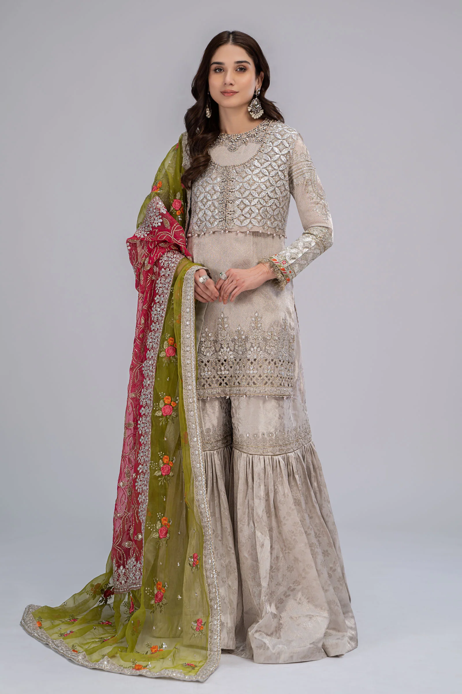 Suit Silver,Fuchsia Pink and Green BDS-2601
