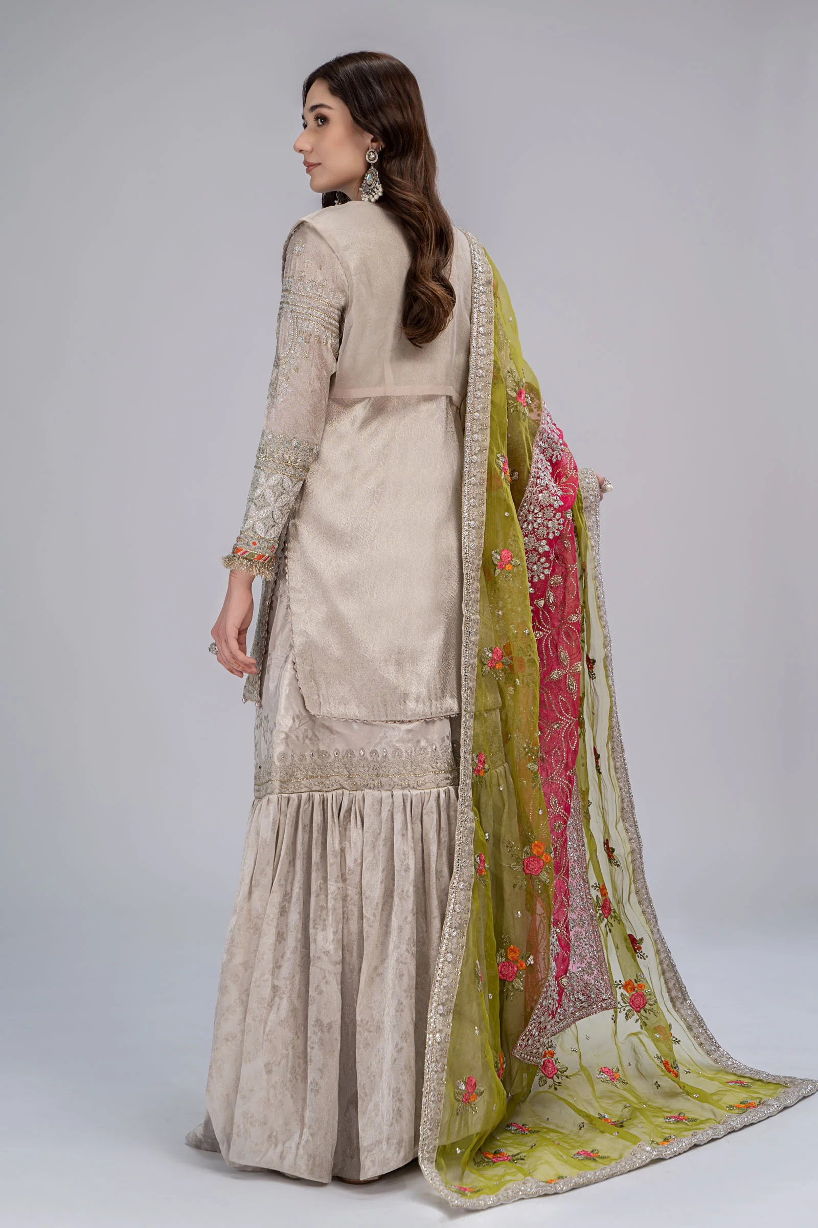 Suit Silver,Fuchsia Pink and Green BDS-2601 - Image 10