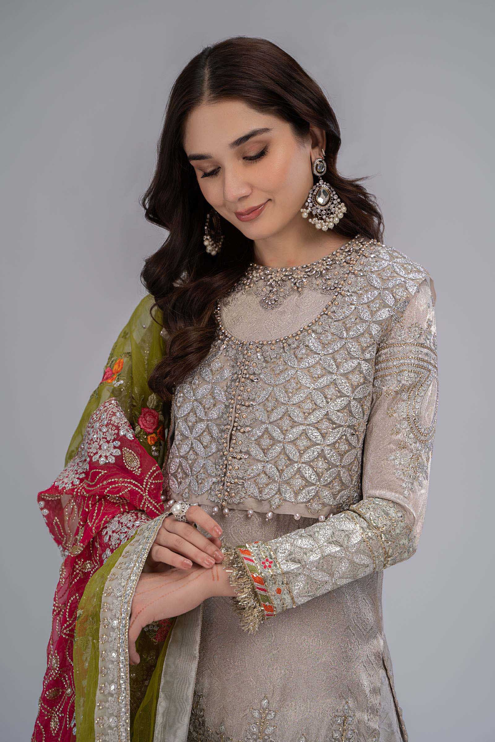 Suit Silver,Fuchsia Pink and Green BDS-2601 - Image 2