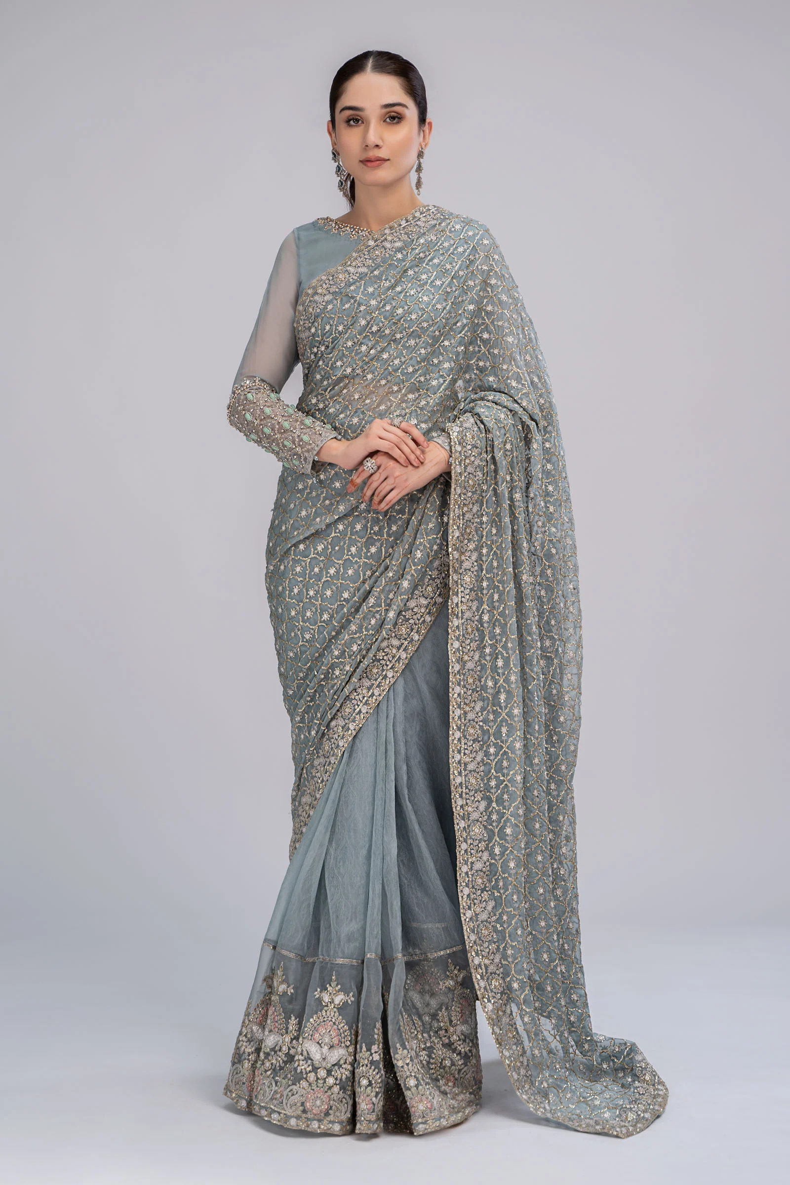 Saree Grey Blue BDS-2602