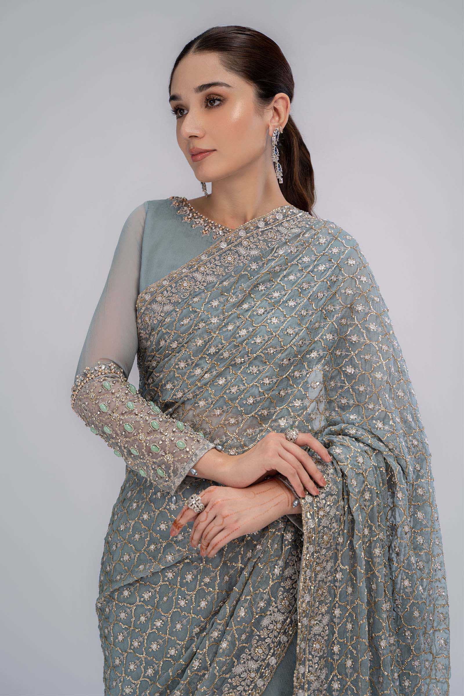Saree Grey Blue BDS-2602 - Image 2