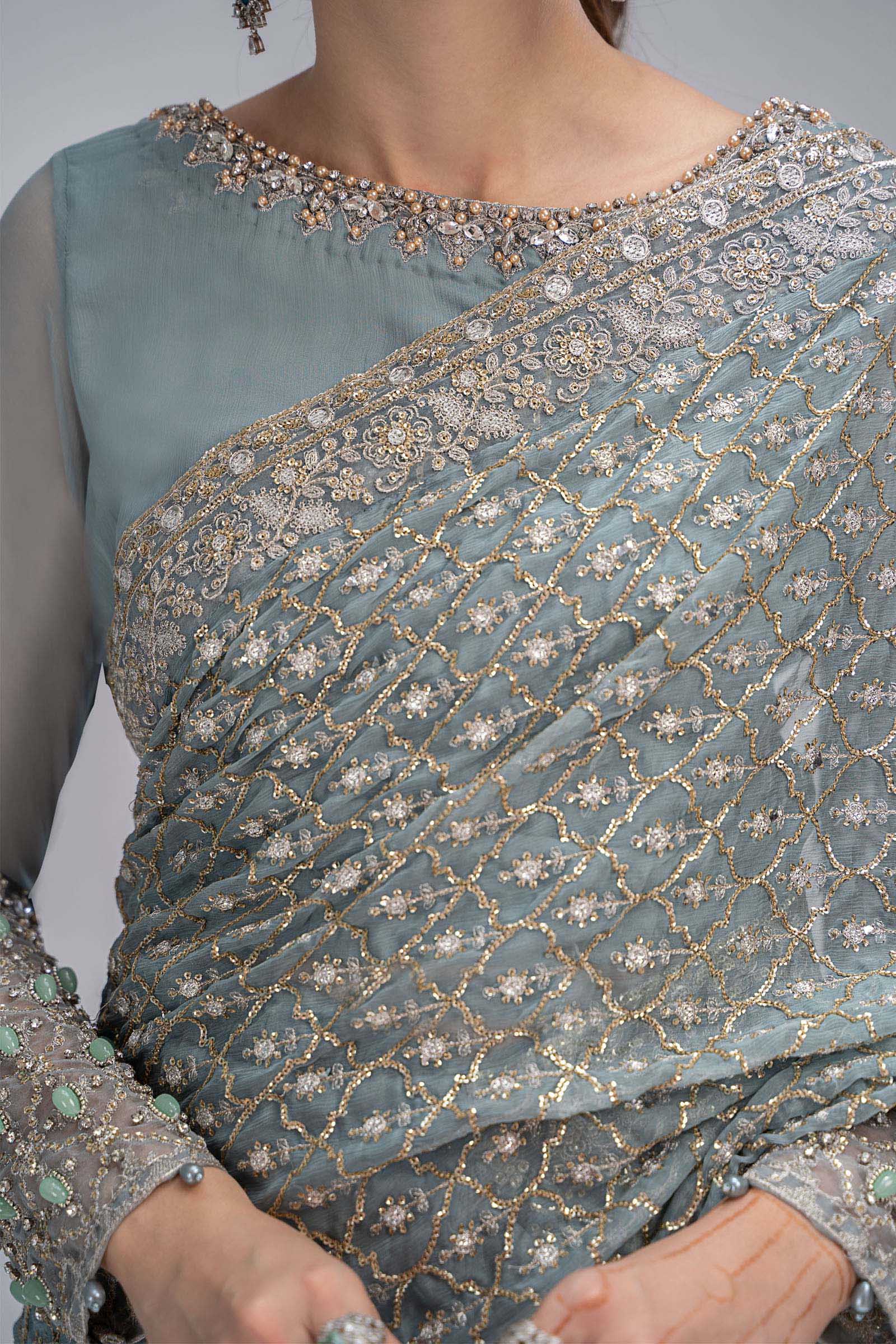 Saree Grey Blue BDS-2602 - Image 3