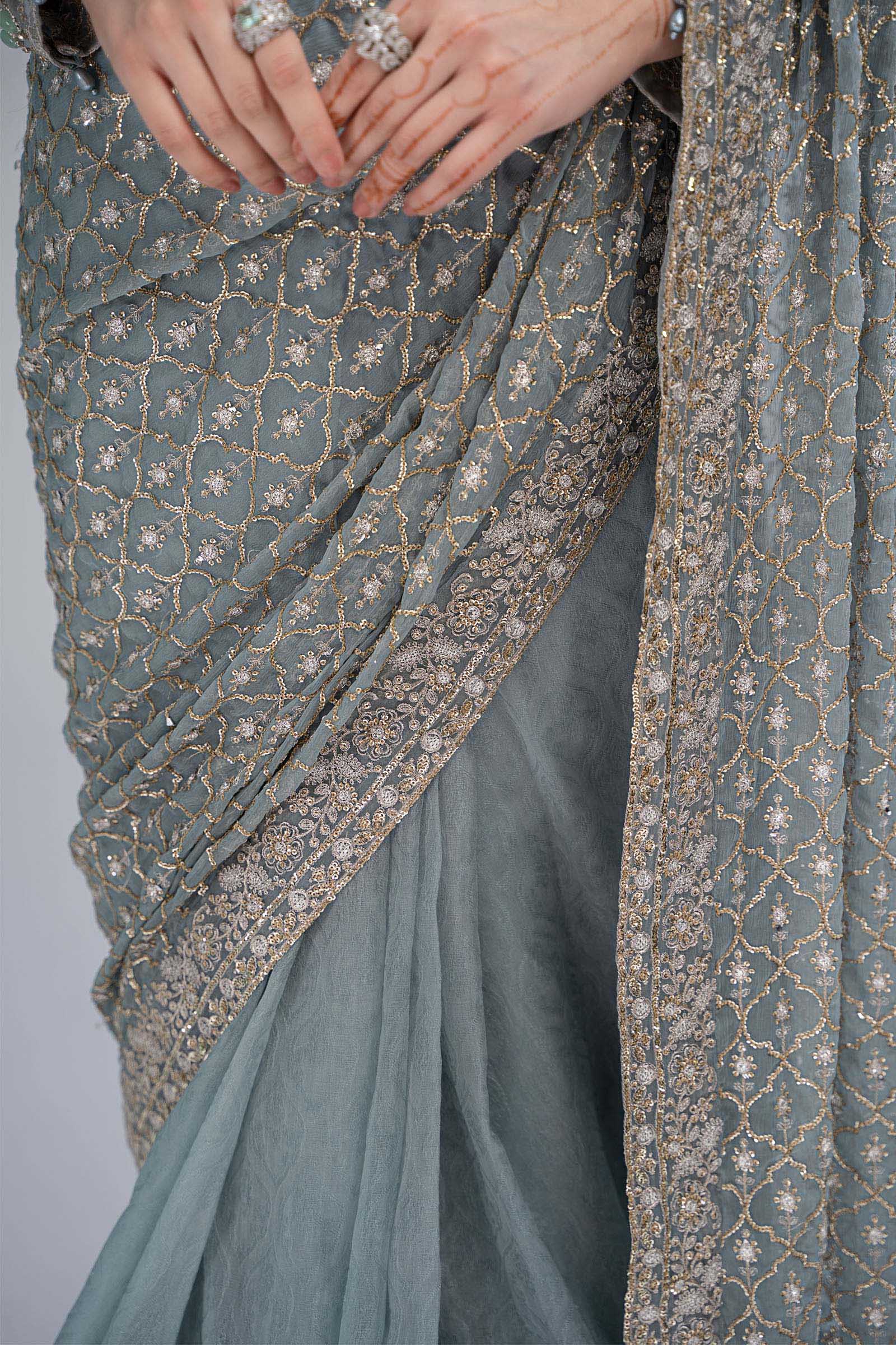Saree Grey Blue BDS-2602 - Image 4