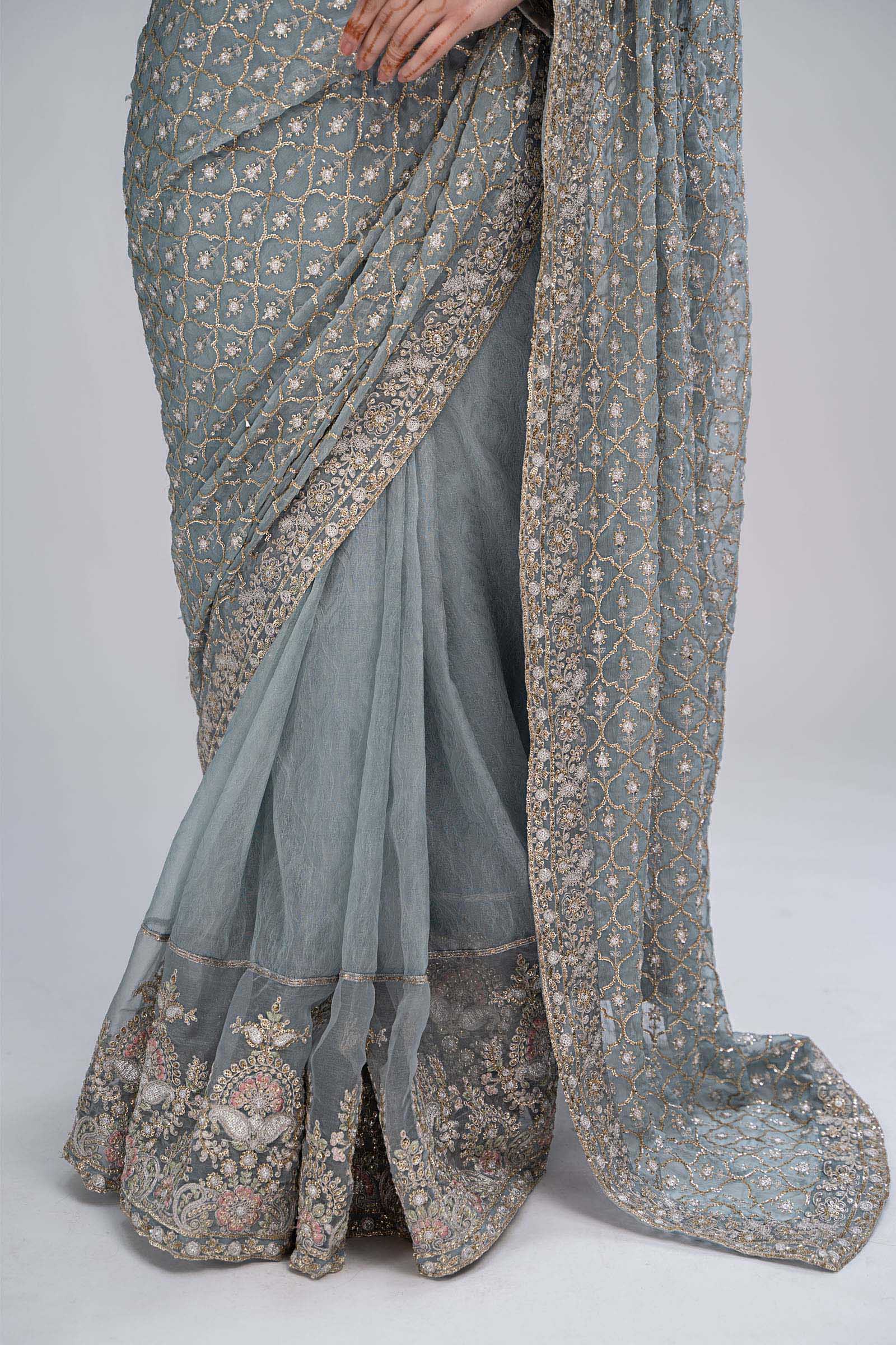 Saree Grey Blue BDS-2602 - Image 5