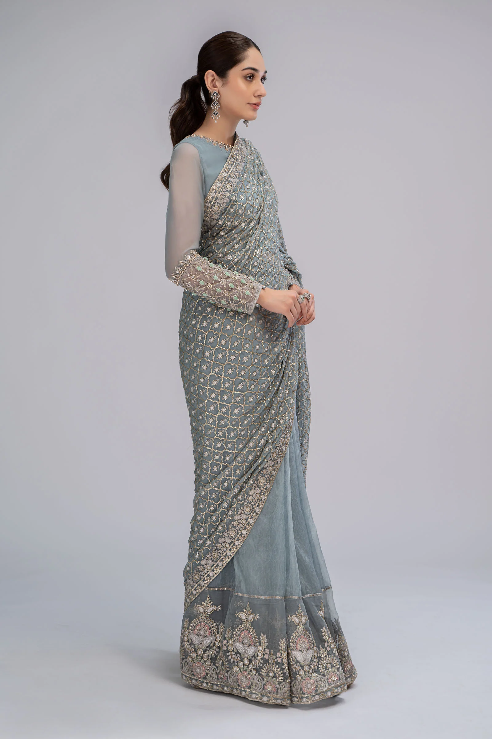 Saree Grey Blue BDS-2602 - Image 6