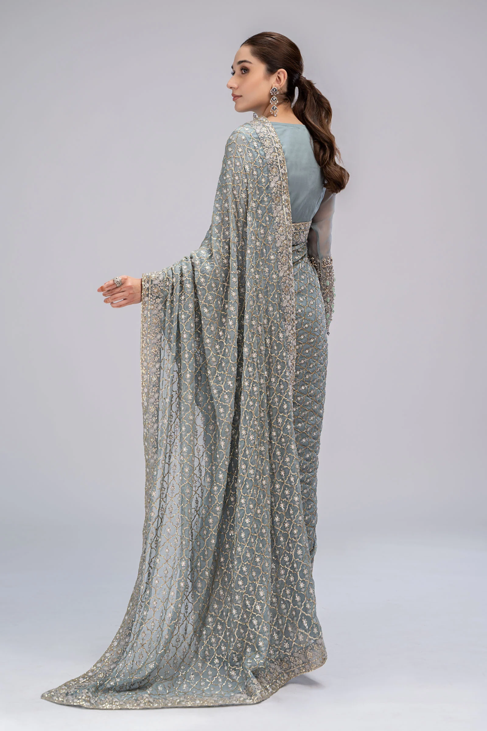 Saree Grey Blue BDS-2602 - Image 7