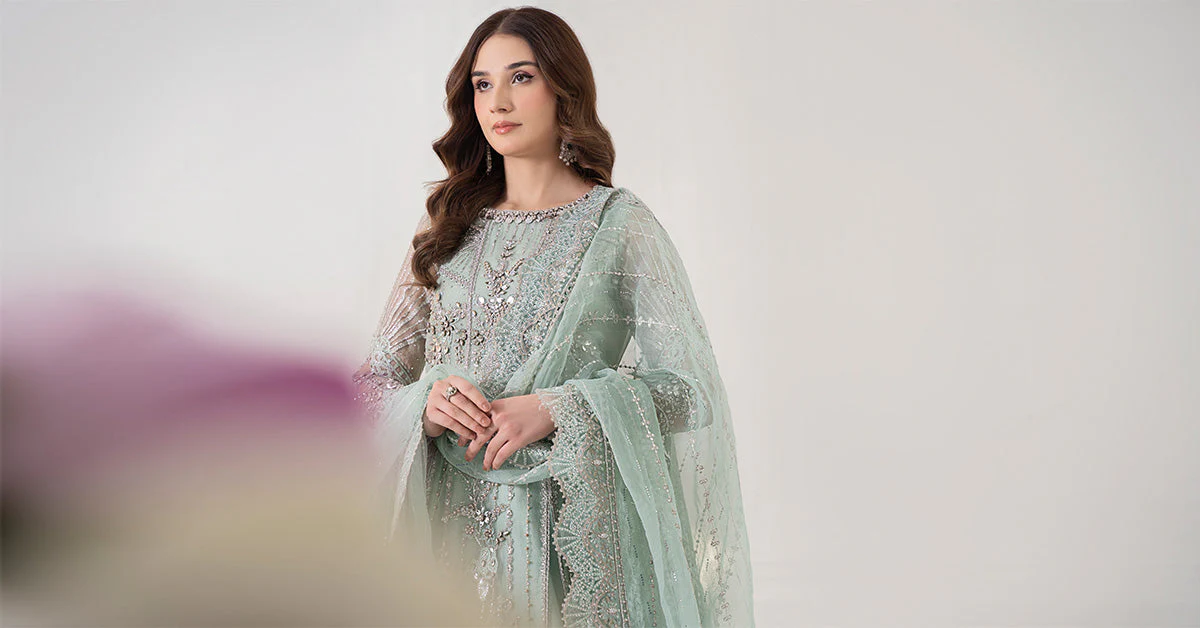 3 Piece Embroidered Organza Suit | BDS-2803 - Image 7