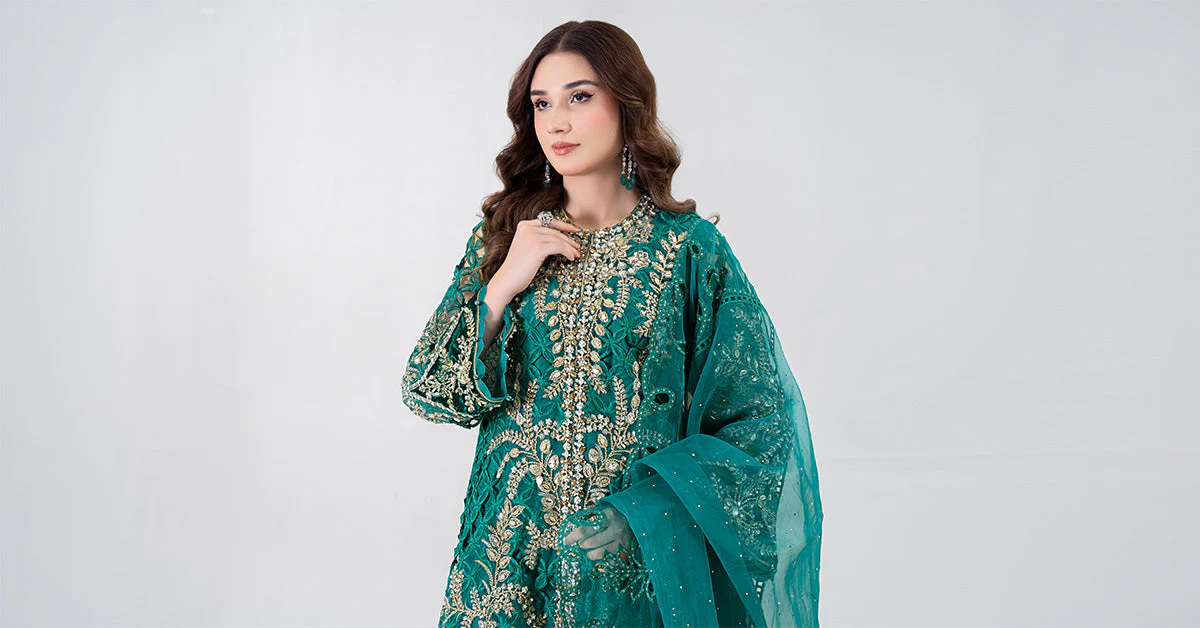 3 Piece Embroidered Organza Suit | BDS-2806 - Image 5