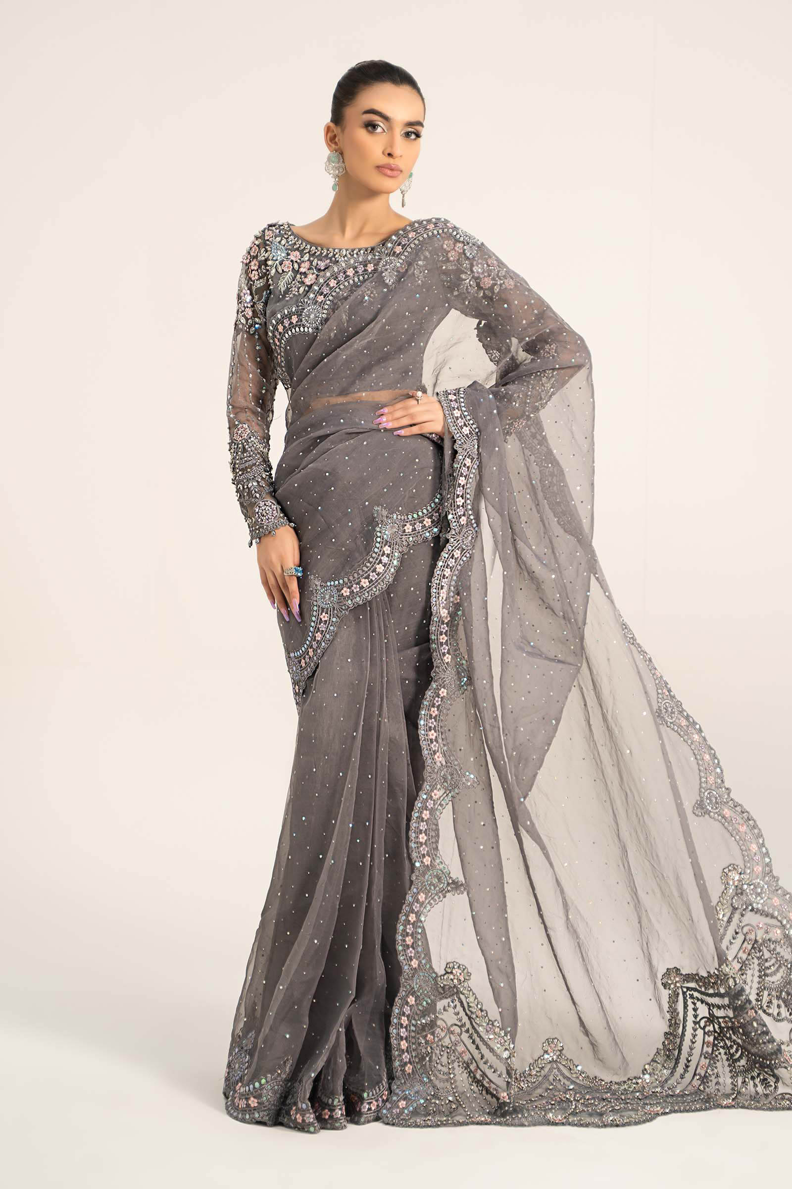 Embroidered Organza Saree | BDS-2902 - Image 4