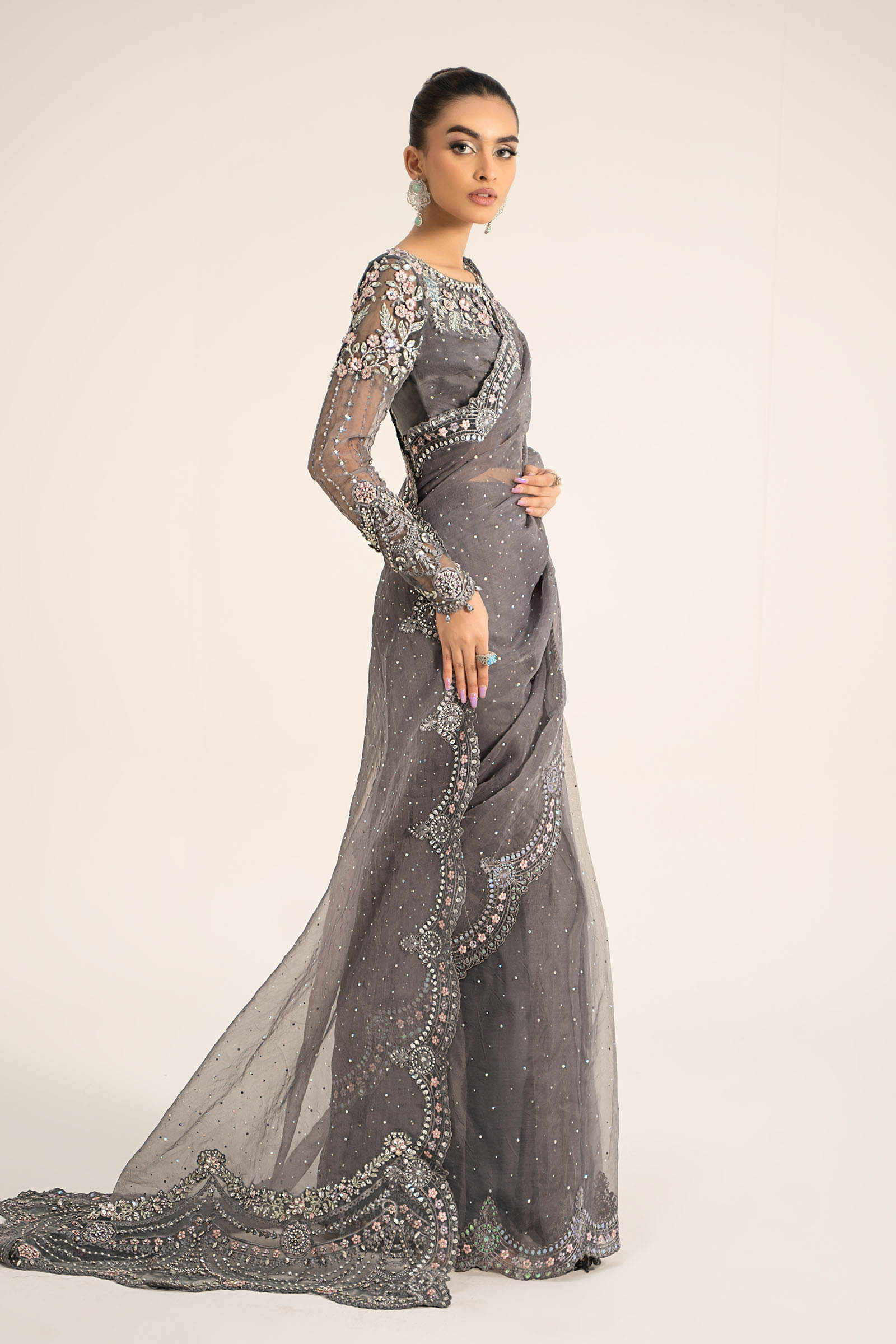 Embroidered Organza Saree | BDS-2902 - Image 5