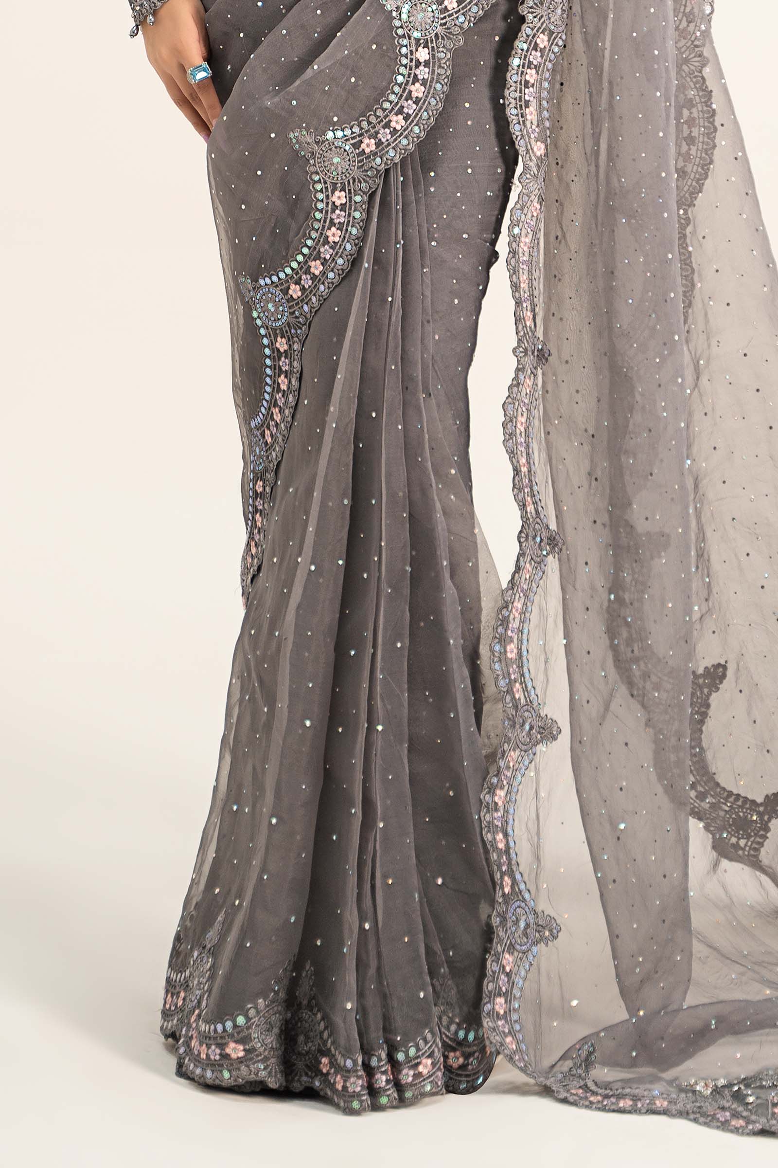 Embroidered Organza Saree | BDS-2902 - Image 7