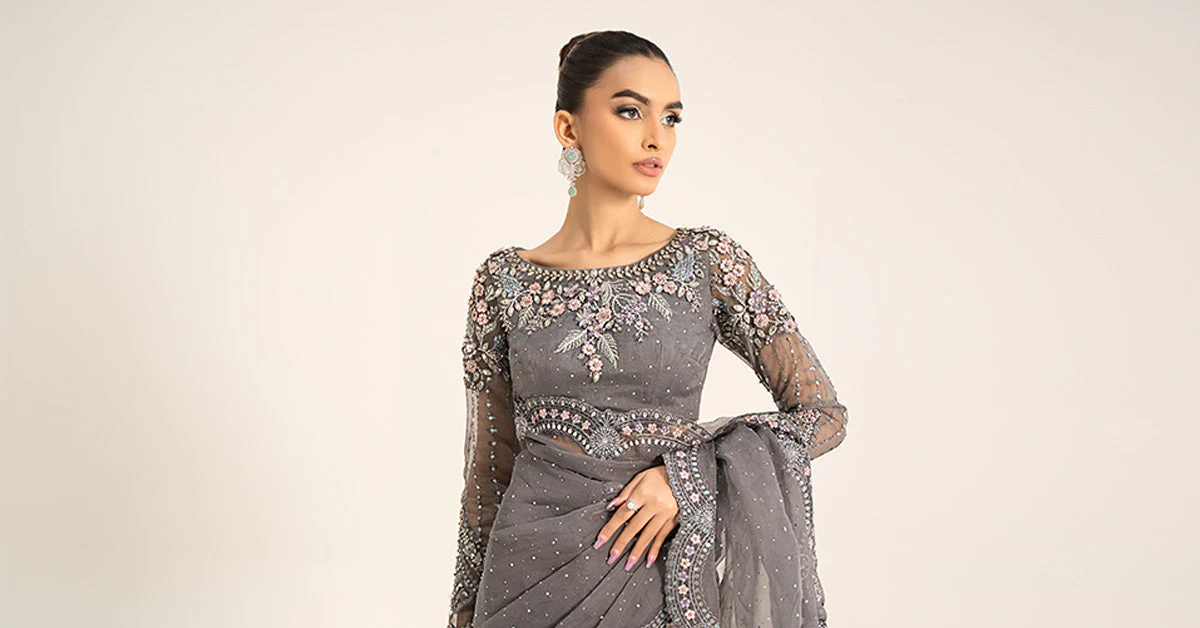 Embroidered Organza Saree | BDS-2902 - Image 9