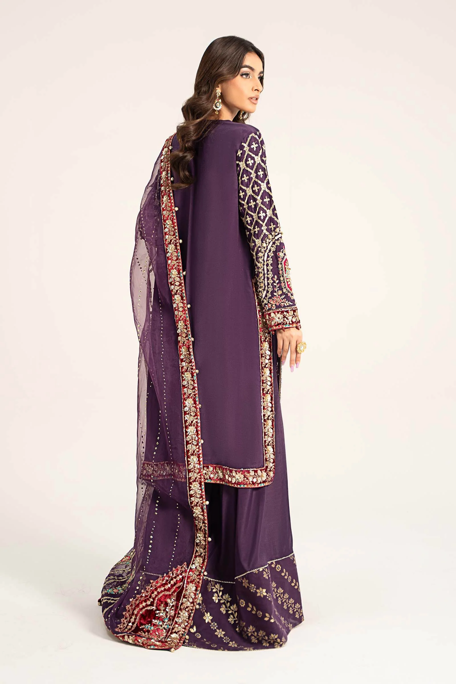 3 Piece Embroidered Raw Silk Suit | BDS-2903 - Image 6