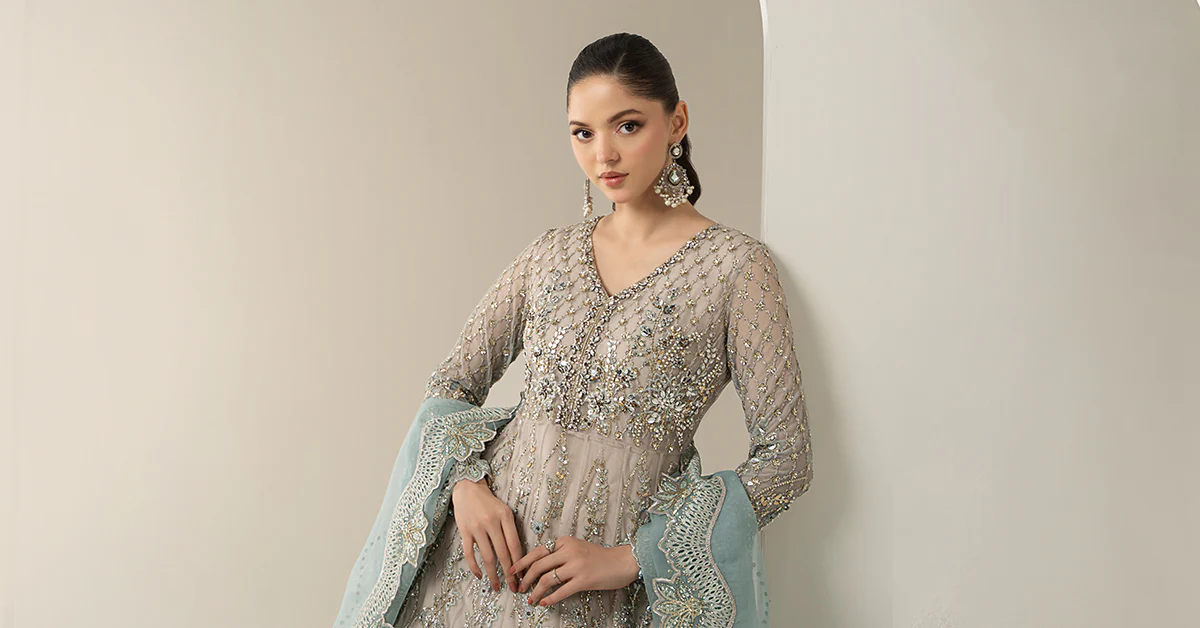 3 Piece Embroidered Net Suit | BDS-3002 - Image 7