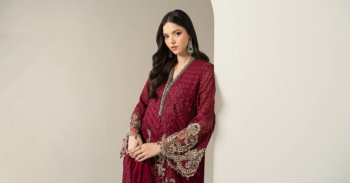 3 Piece Embroidered Chiffon Suit | BDS-3003 - Image 6
