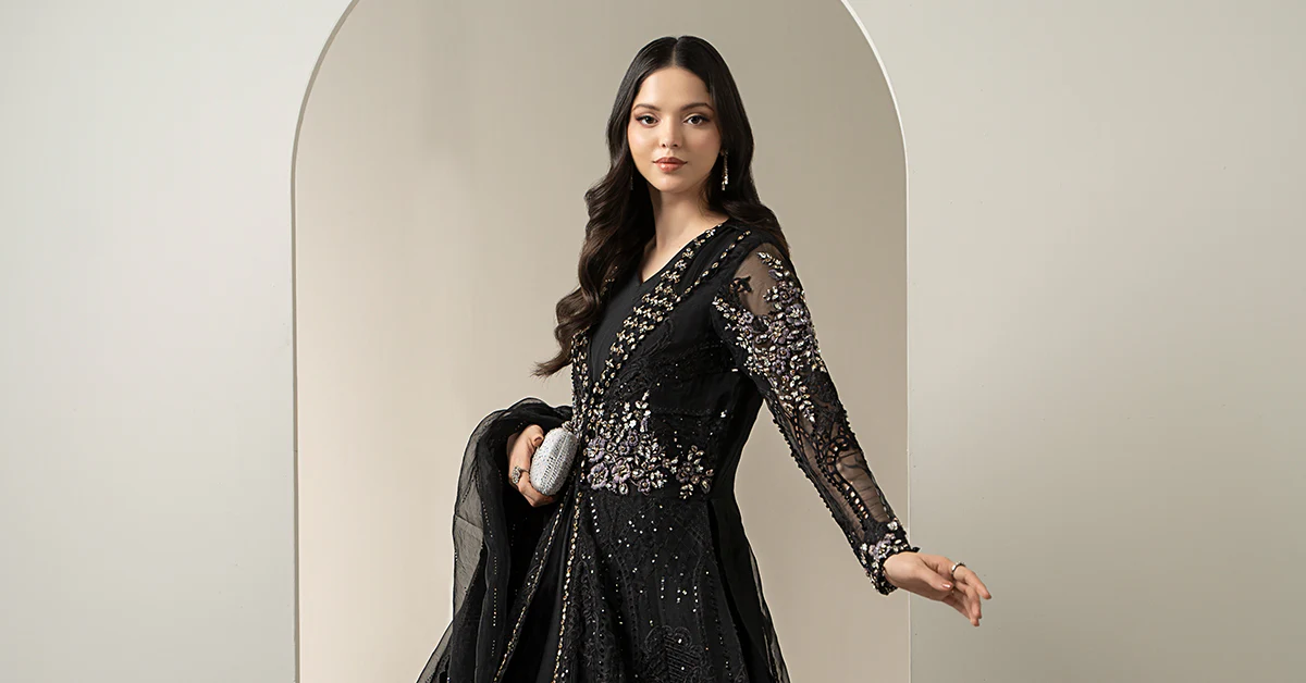 3 Piece Embroidered Organza Suit | BDS-3004 - Image 6