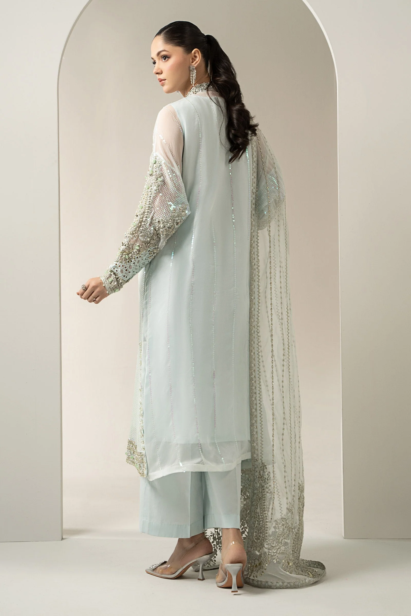 3 Piece Embroidered Chiffon Suit | BDS-3005 - Image 8