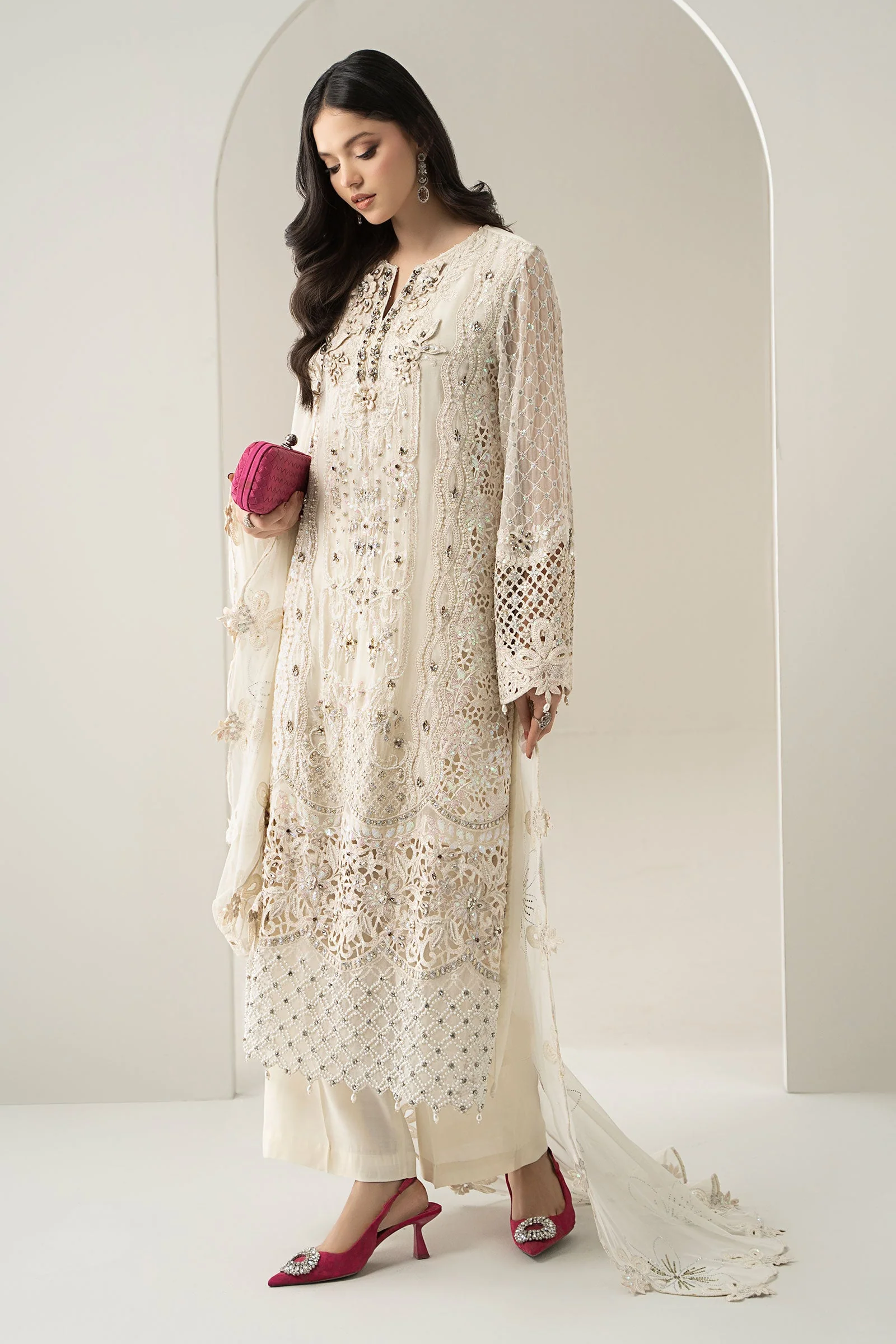 3 Piece Embroidered Chiffon Suit | BDS-3007 - Image 7