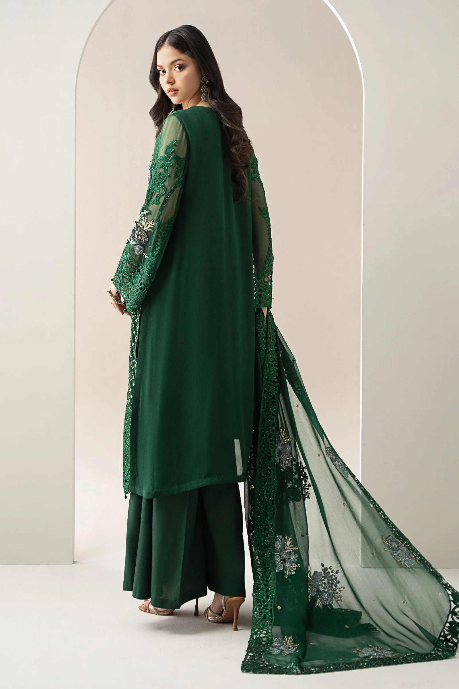3 Piece Embroidered Chiffon Suit | BDS-3008 - Image 7