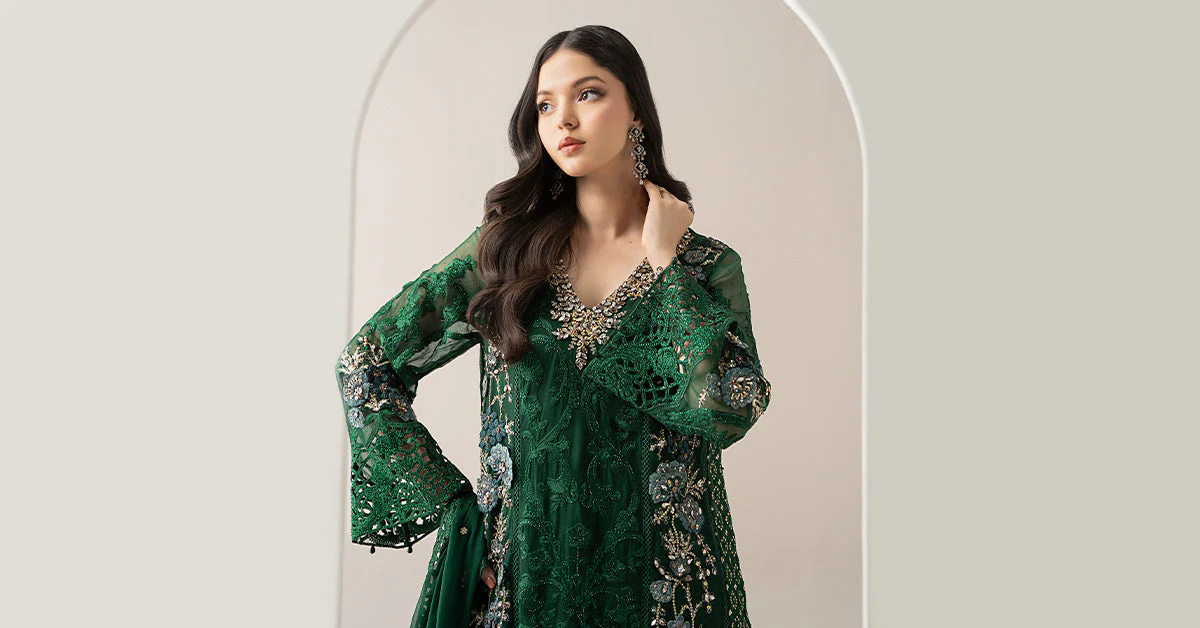 3 Piece Embroidered Chiffon Suit | BDS-3008 - Image 8