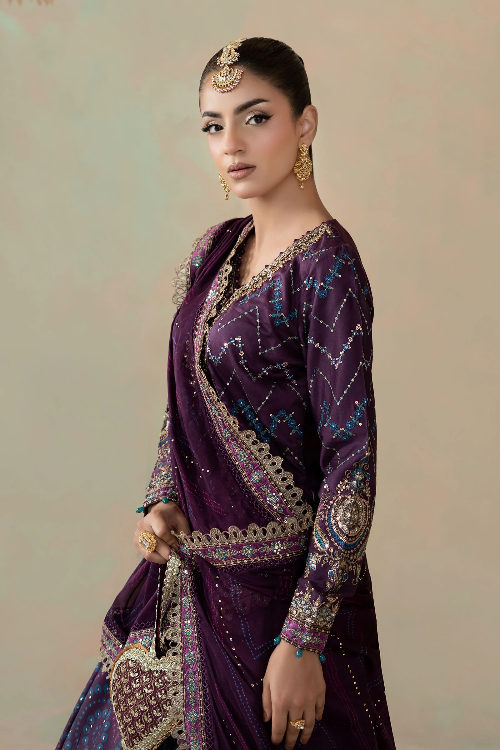 3 Piece Embroidered Cotton Satin Suit | CSS-802 - Image 3