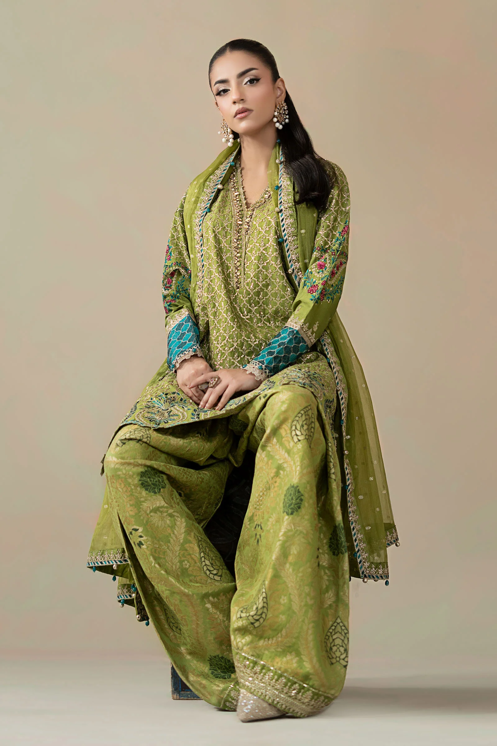 3 Piece Embroidered Cotton Satin Suit | CSS-803 - Image 2