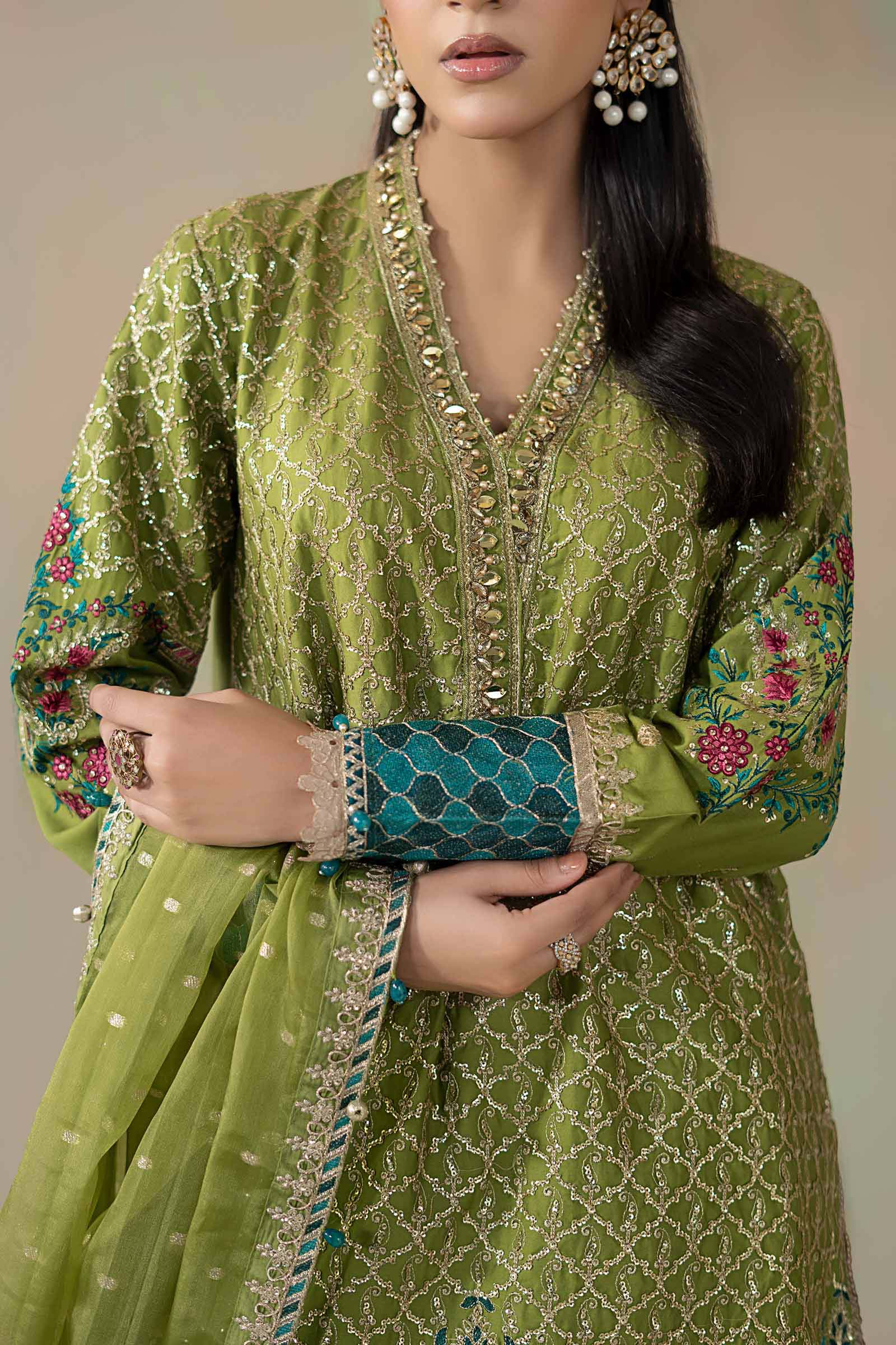 3 Piece Embroidered Cotton Satin Suit | CSS-803 - Image 3
