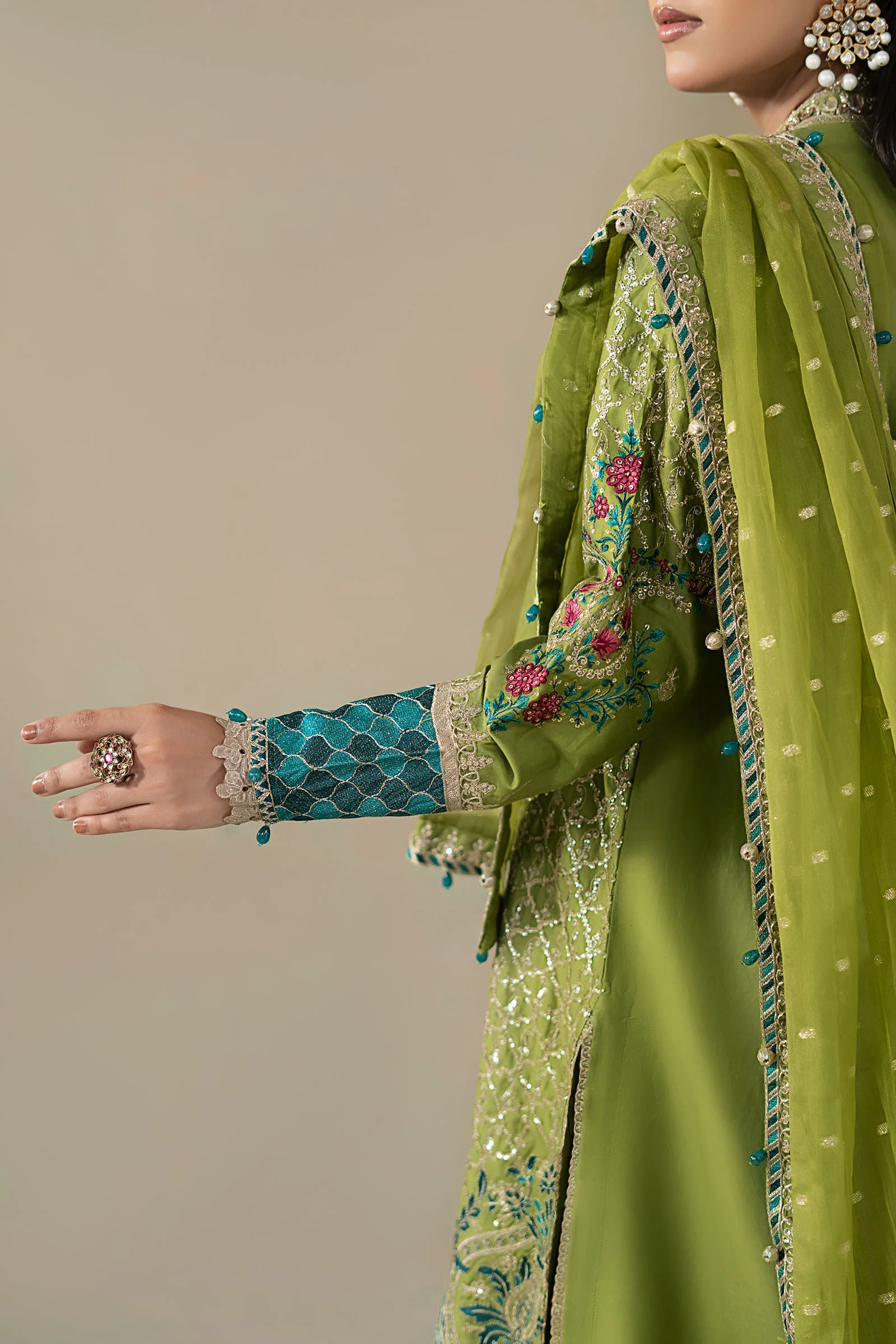 3 Piece Embroidered Cotton Satin Suit | CSS-803 - Image 4