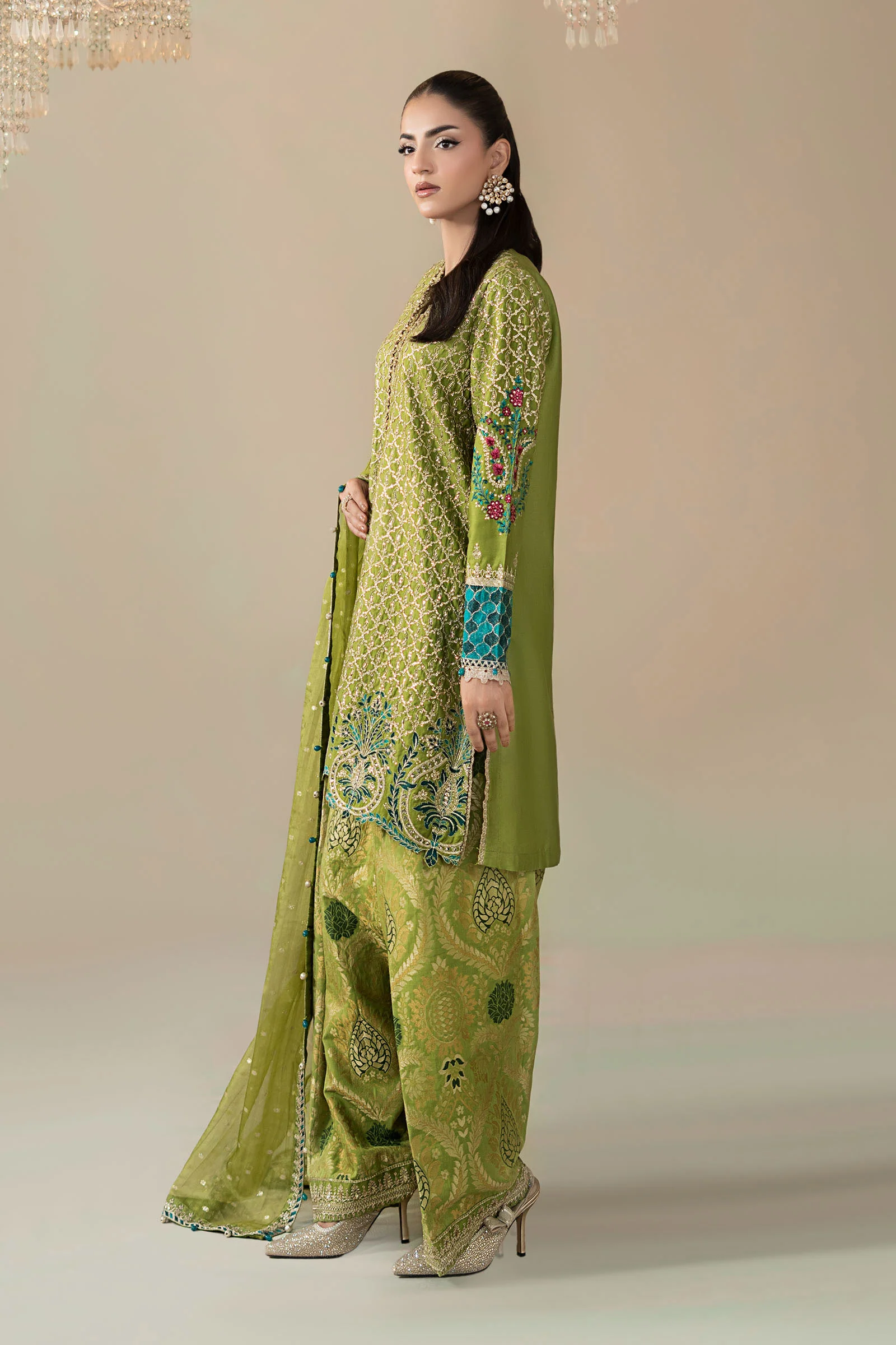 3 Piece Embroidered Cotton Satin Suit | CSS-803 - Image 6