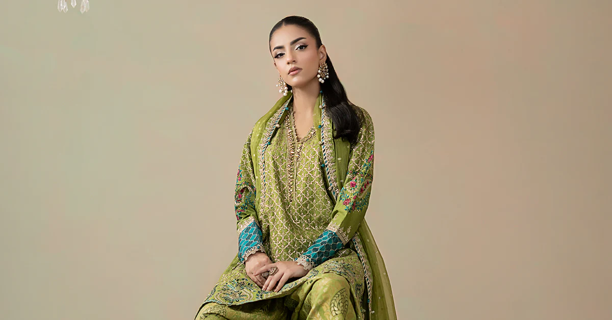 3 Piece Embroidered Cotton Satin Suit | CSS-803 - Image 8