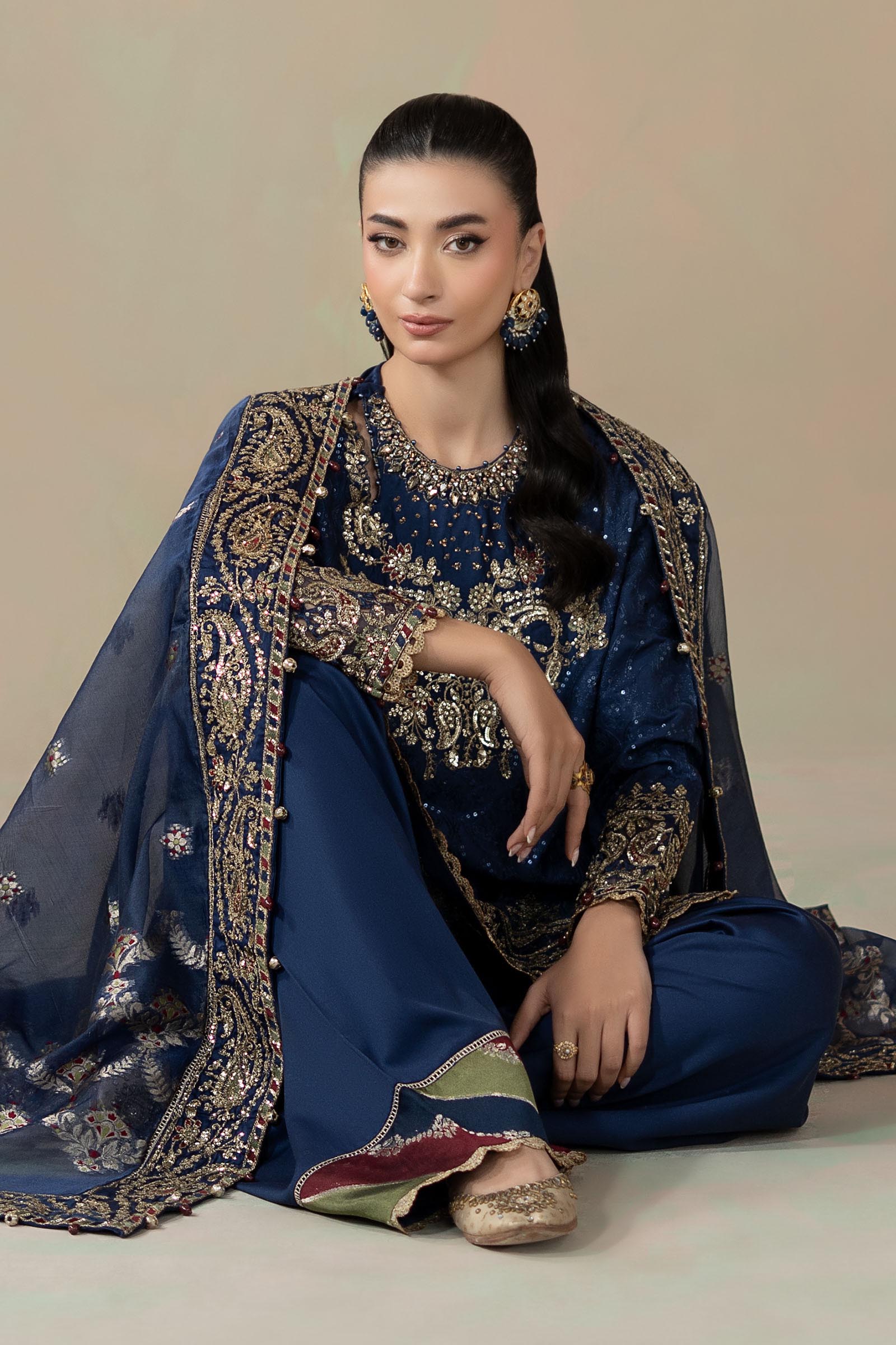 3 Piece Embroidered Cotton Satin Suit | CSS-804 - Image 2