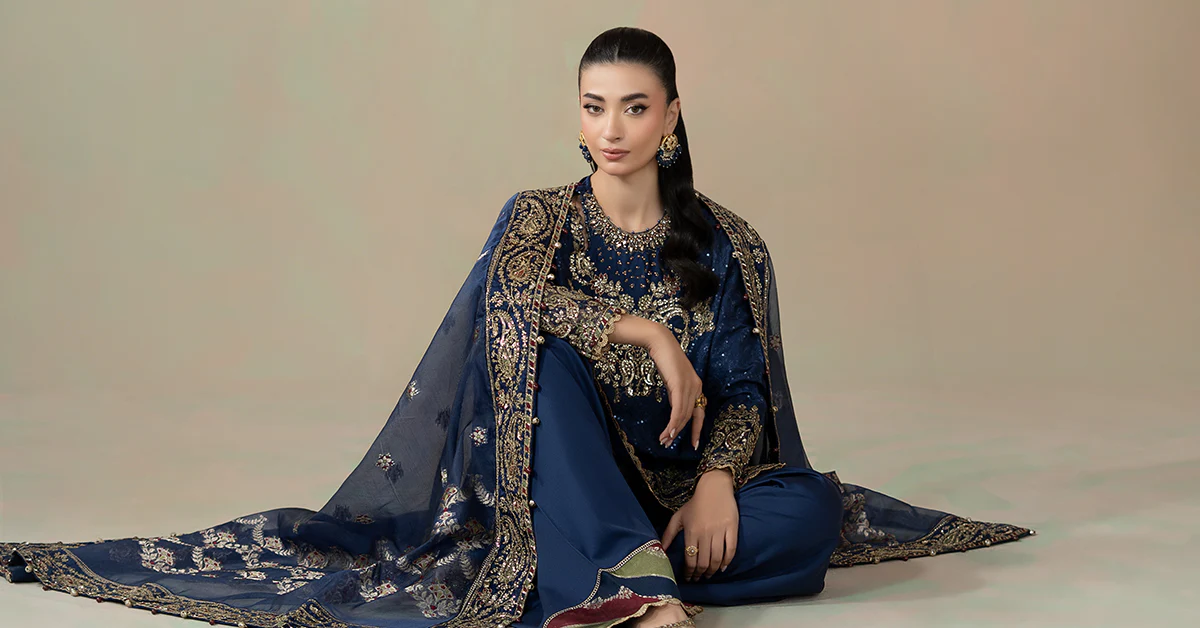 3 Piece Embroidered Cotton Satin Suit | CSS-804 - Image 9