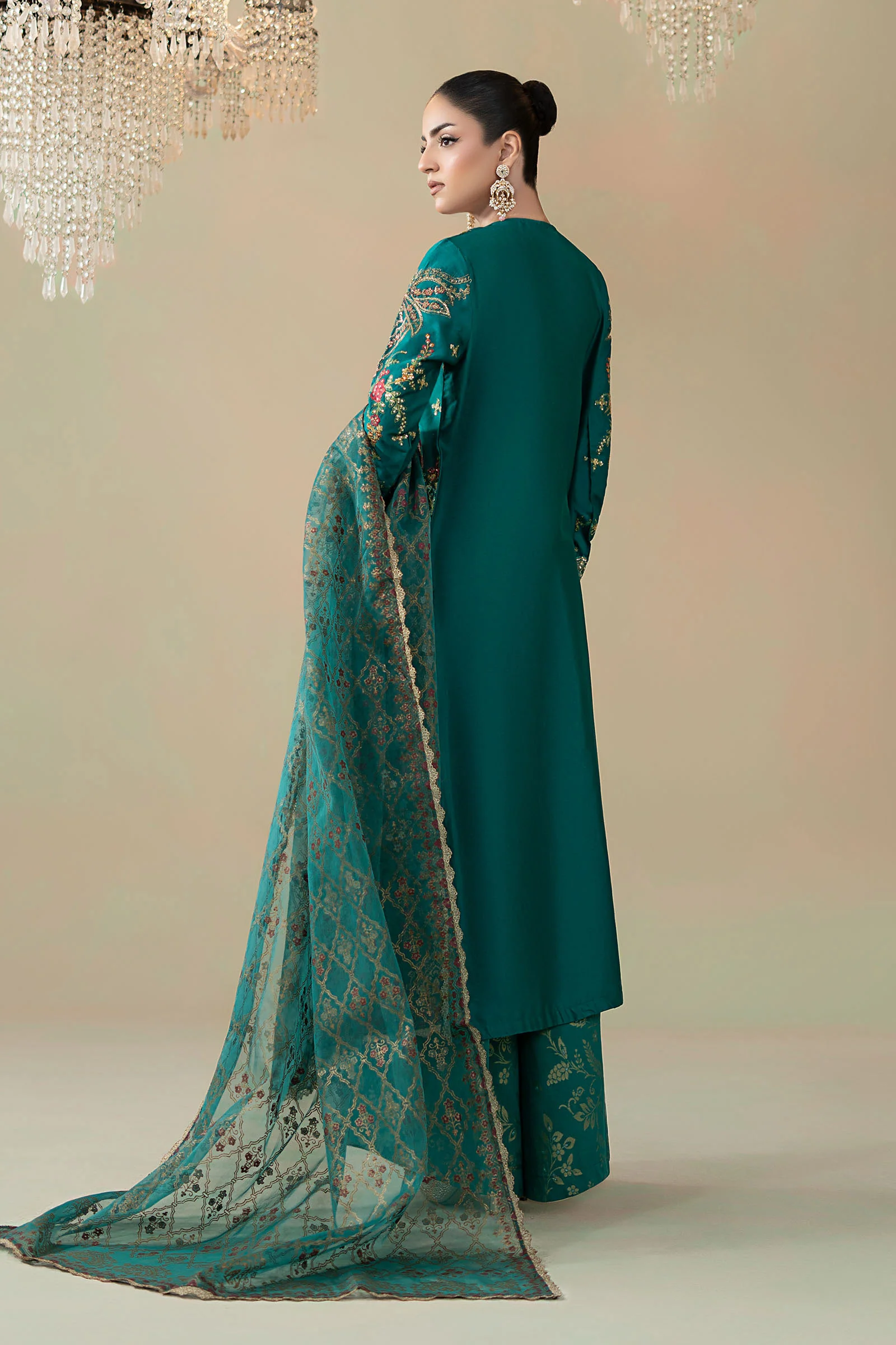 3 Piece Embroidered Cotton Satin Suit | CSS-805 - Image 7