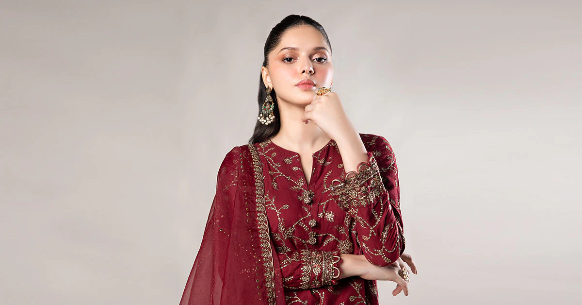 3 Piece Embroidered Cotton Satin Suit | CSS-807 - Image 6