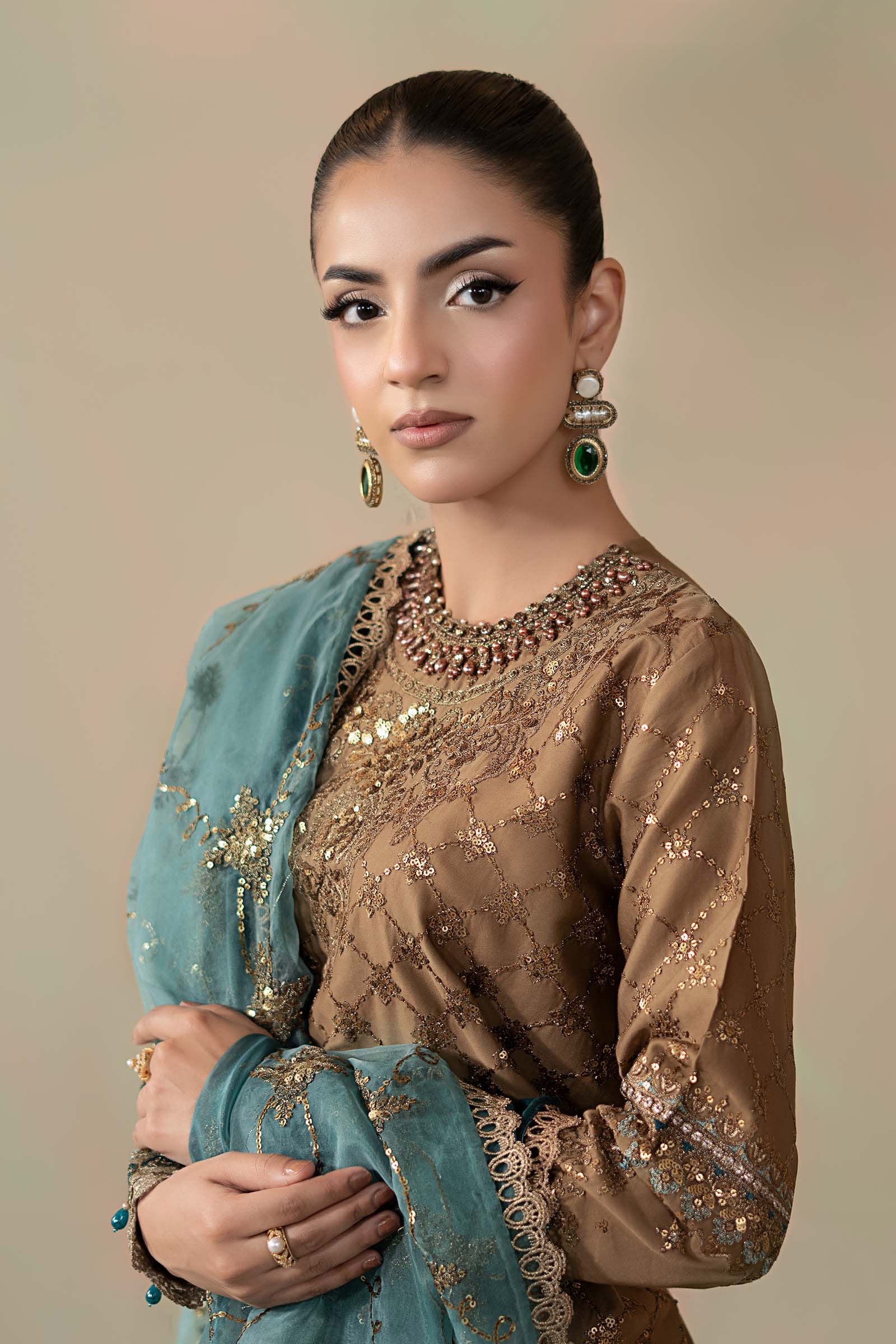 3 Piece Embroidered Cotton Satin Suit | CSS-808 - Image 2