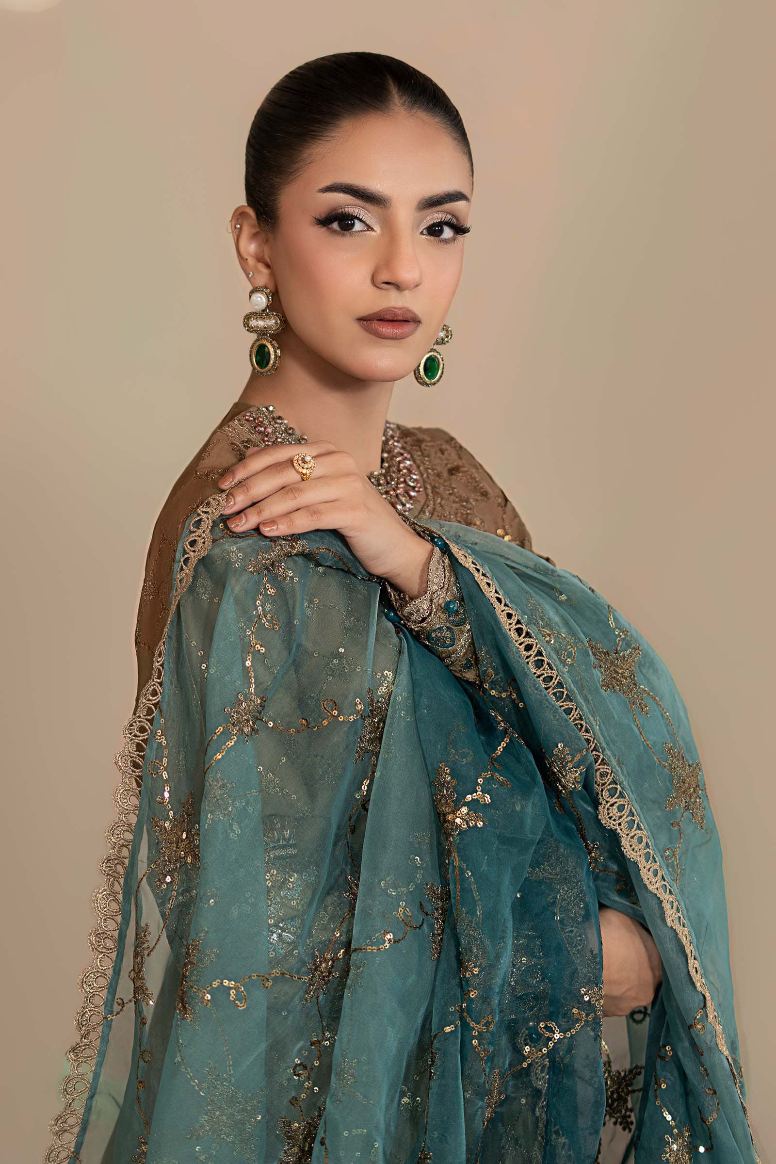 3 Piece Embroidered Cotton Satin Suit | CSS-808 - Image 3