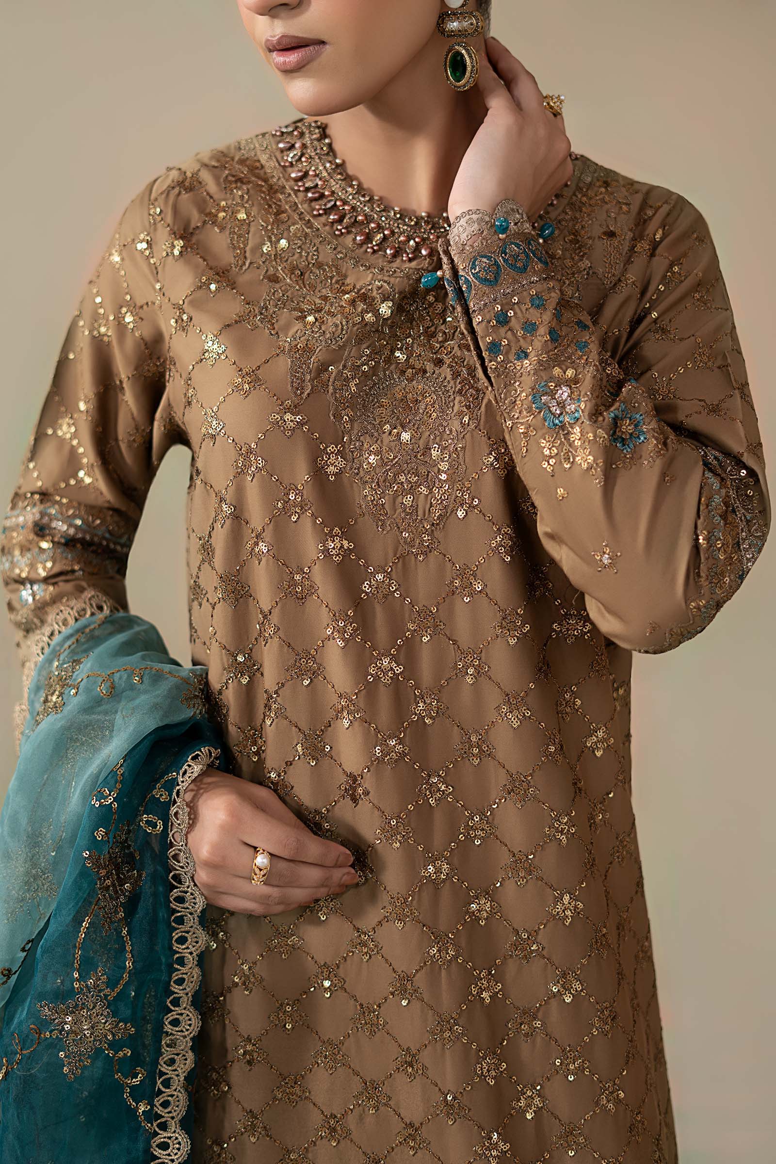 3 Piece Embroidered Cotton Satin Suit | CSS-808 - Image 4