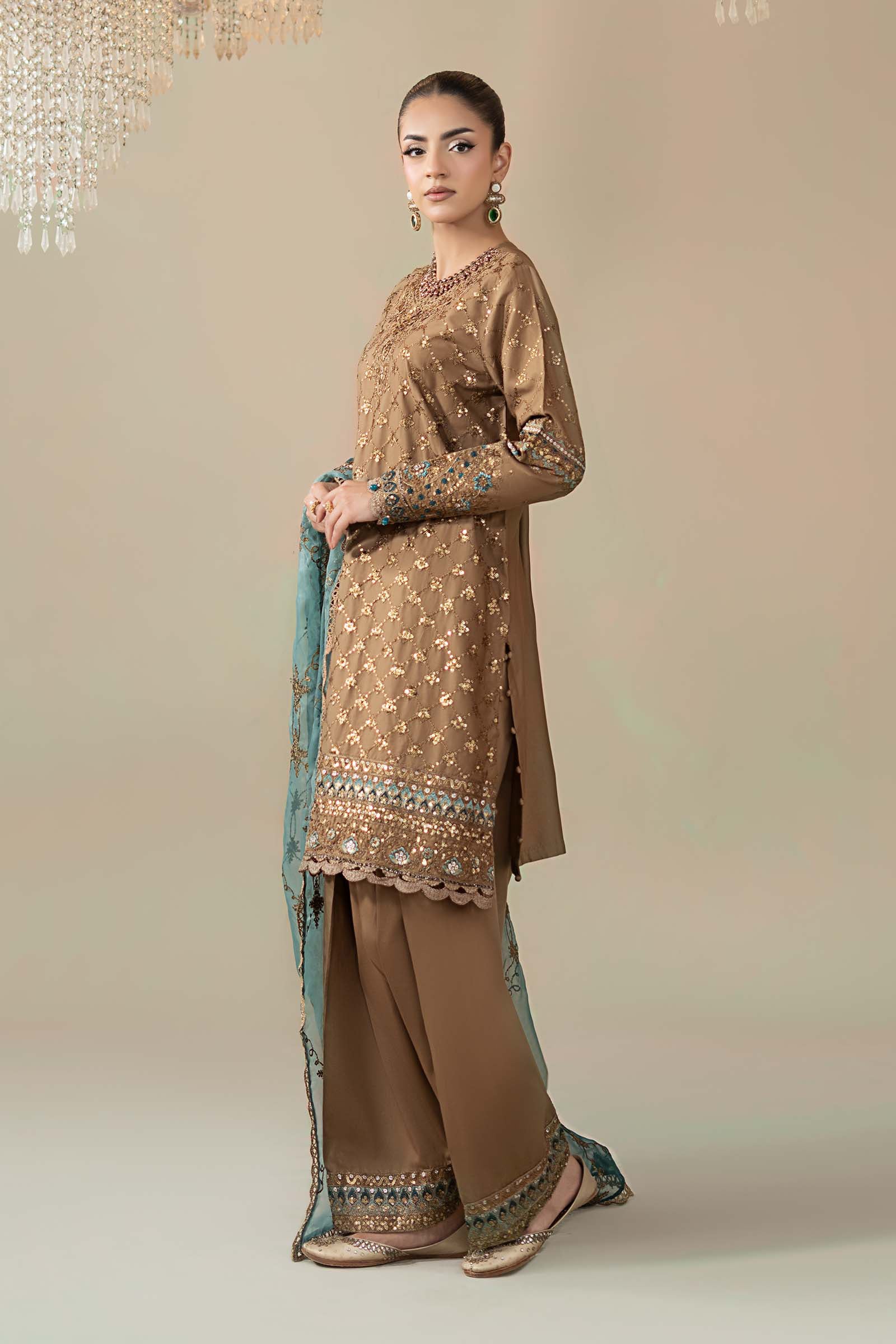 3 Piece Embroidered Cotton Satin Suit | CSS-808 - Image 7