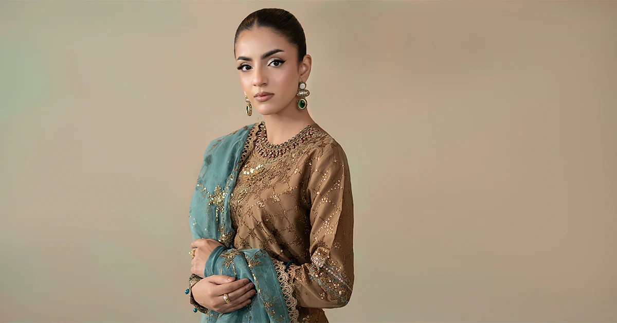3 Piece Embroidered Cotton Satin Suit | CSS-808 - Image 9