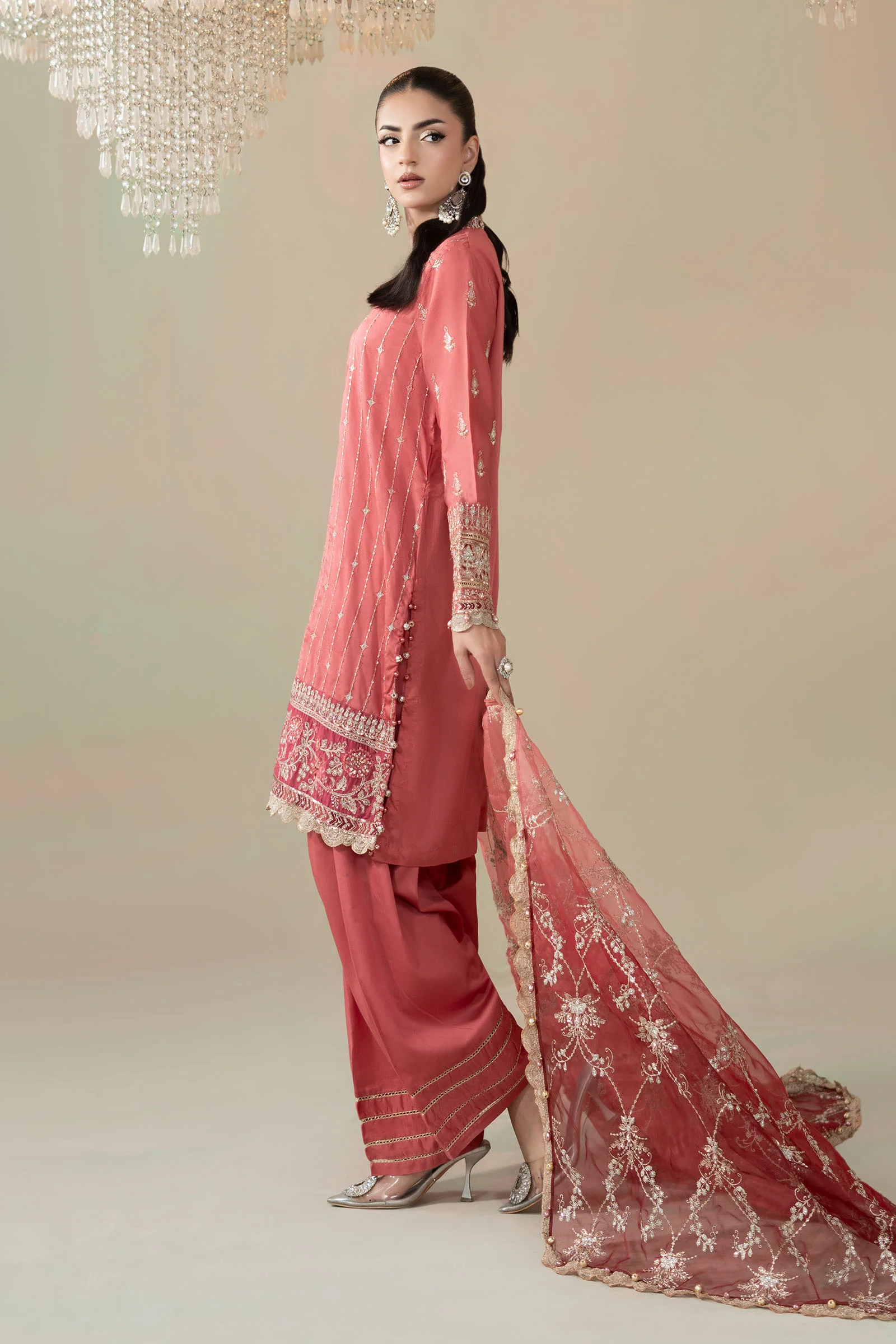 3 Piece Embroidered Cotton Satin Suit | CSS-809 - Image 5
