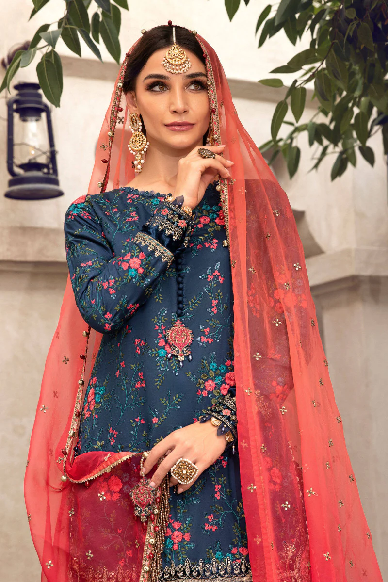 Unstitched Sateen CST-505-Royal Blue and Salmon - Image 2
