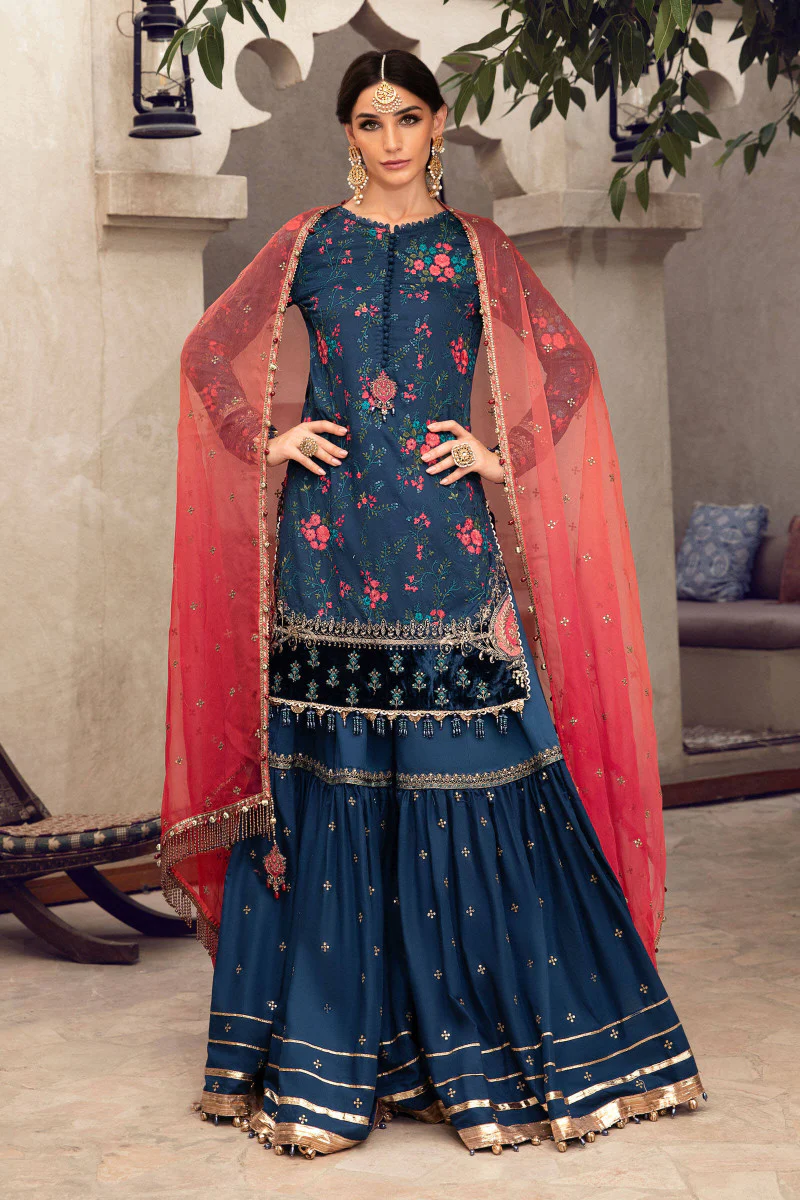 Unstitched Sateen CST-505-Royal Blue and Salmon - Image 4